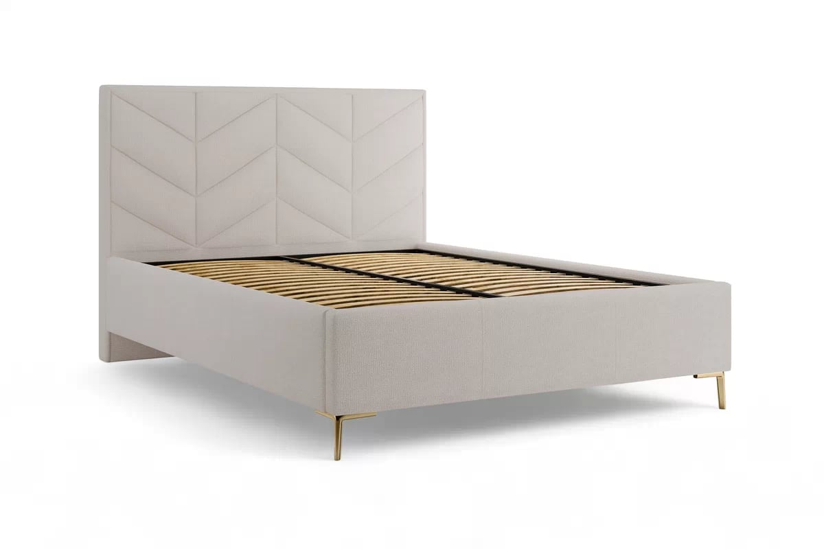 Čalouněná posteľ Lindi 140x200 s roštom – béžový šenil Perfect Harmony 02 / nožičky zlote Posteľ čalouněné Lindi 140x200 ze stelazem - béžový šenil Perfect Harmony 02 / nožičky zlote 