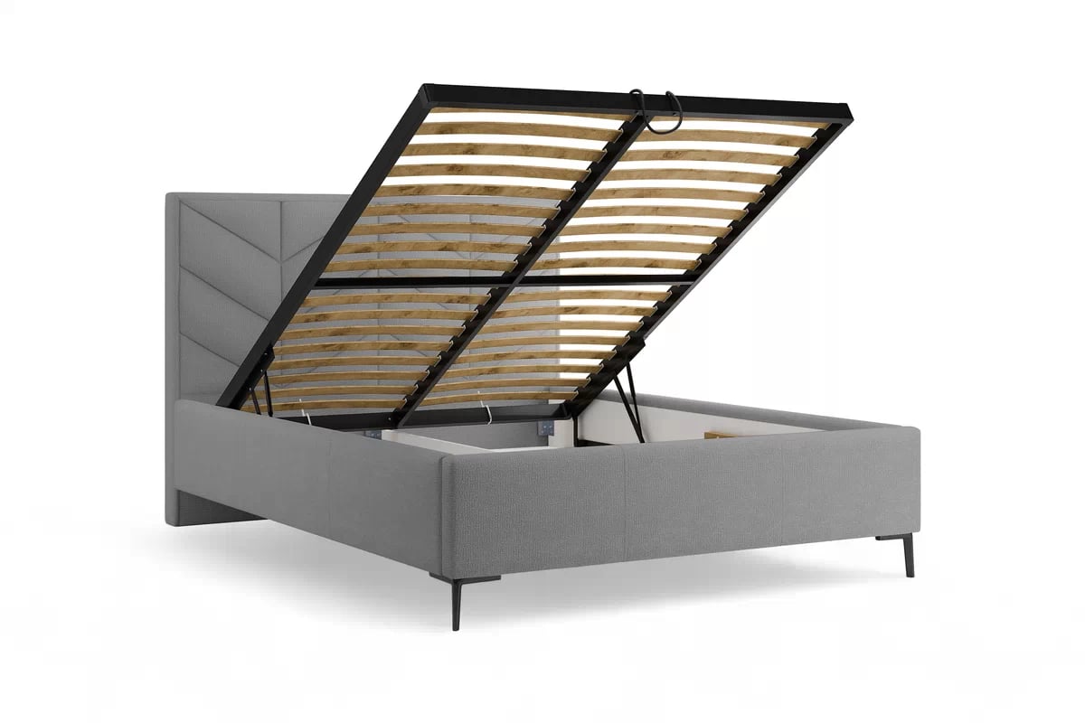 Čalouněná posteľ Lindi 140x200 s roštom a úložným priestorom – šedý šenil Perfect Harmony 82 / nožičky čierny Posteľ čalouněné Lindi 140x200 ze stelazem a úložným priestorom - šedý šenil Perfect Harmony 82 / nožičky čierny 
