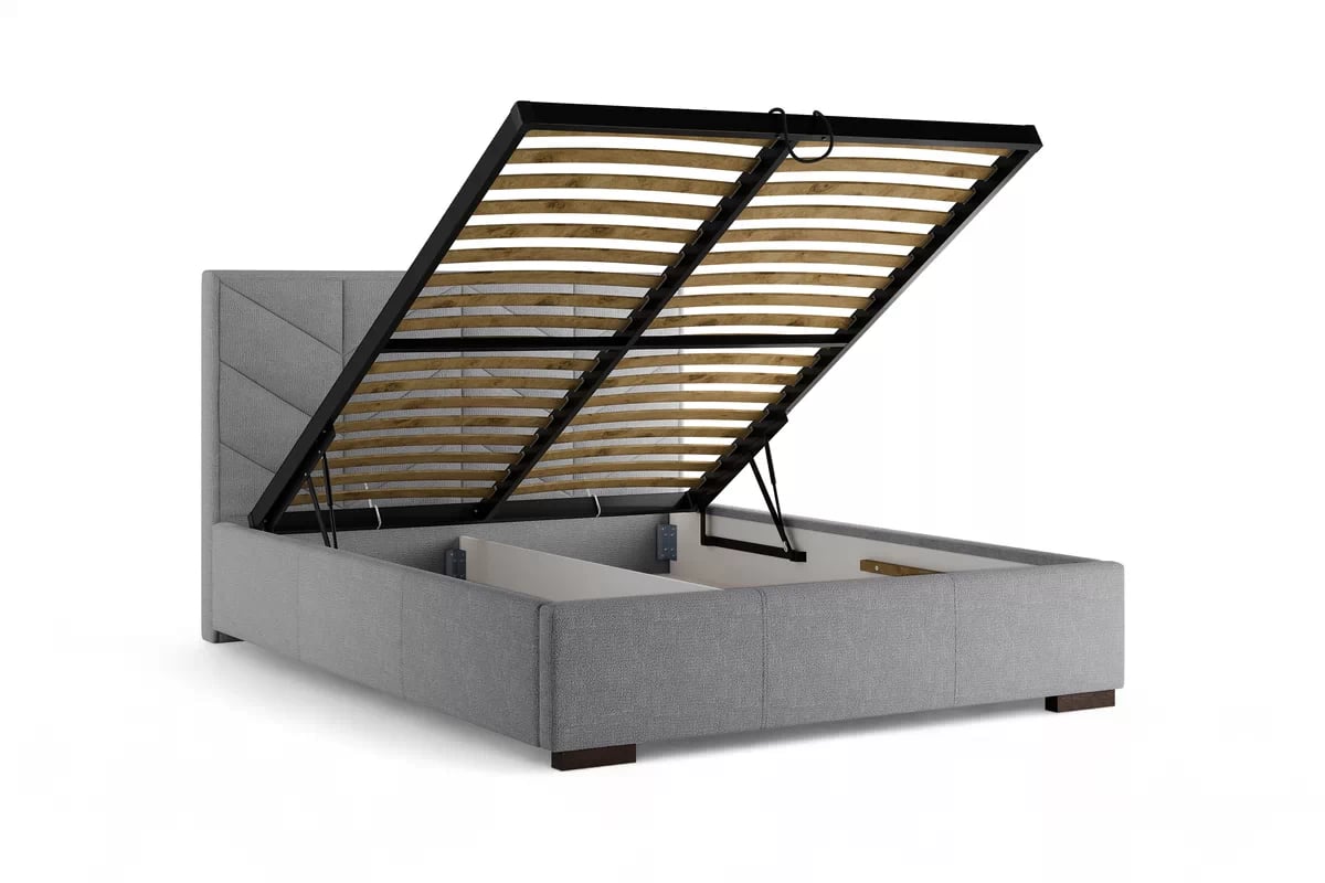 Čalouněná posteľ Lindi 140x200 s roštom a úložným priestorom – šedý šenil Perfect Harmony 82 / nožičky Venge Posteľ čalouněné Lindi 140x200 ze stelazem a úložným priestorom - šedý šenil Perfect Harmony 82 / nožičky Venge