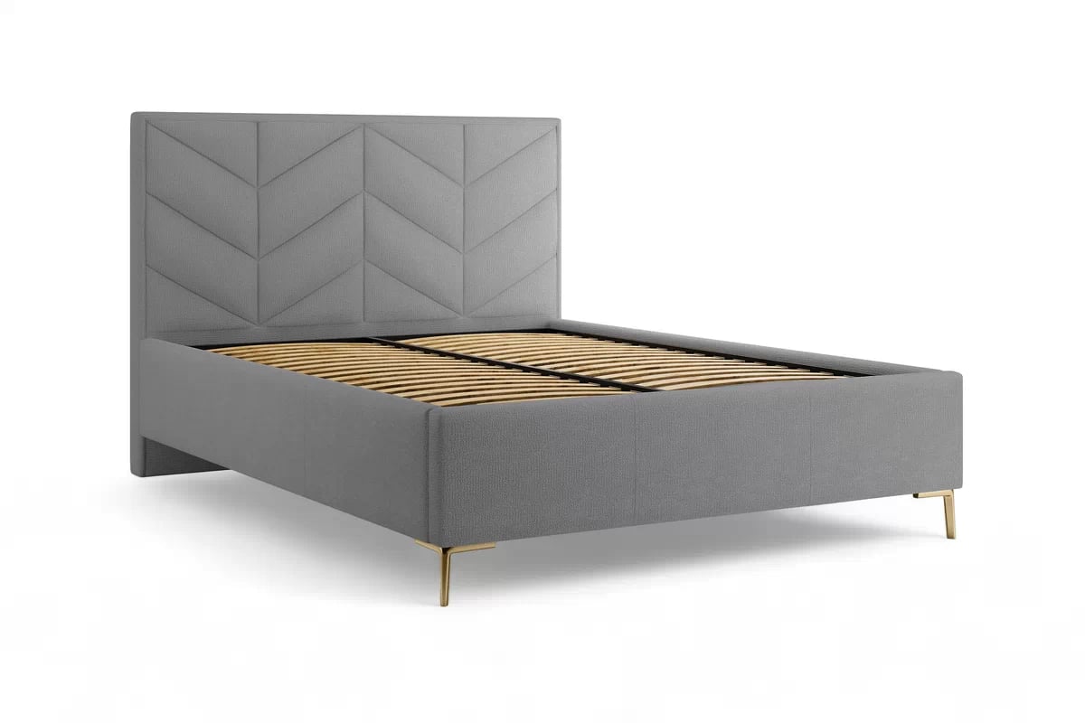 Čalouněná posteľ Lindi 160x200 s roštom – šedý šenil Perfect Harmony 82 / nožičky zlote Posteľ čalouněné Lindi 160x200 ze stelazem - šedý šenil Perfect Harmony 82 / nožičky zlote