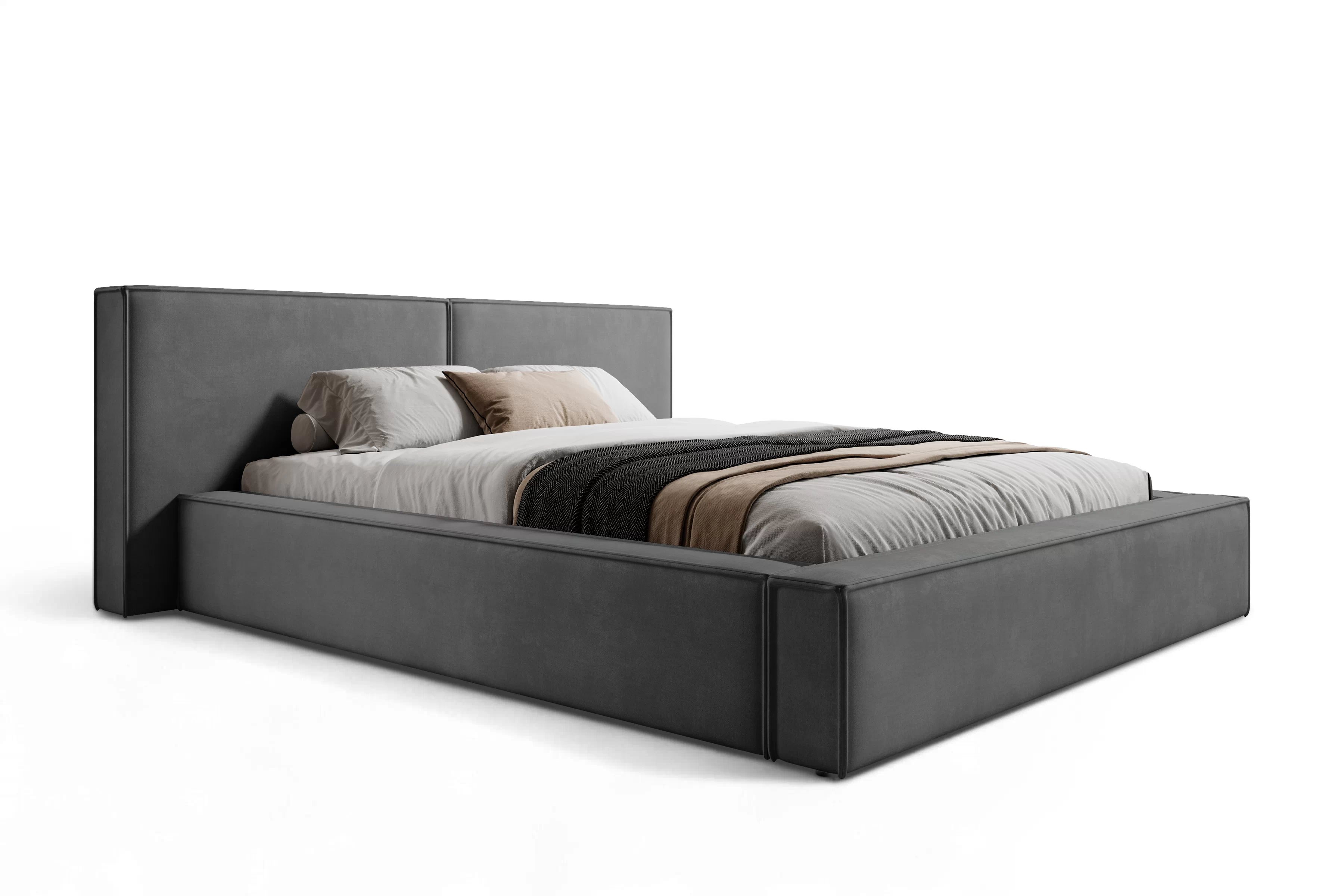Manželská posteľ Molino 160x200 s úložným priestorom - tmavosivý zamat Castel 93 Posteľ čalúnená Molino 160x200 S vnútorným úložným priestorom- Tmavý šedý velúr Castel 93 