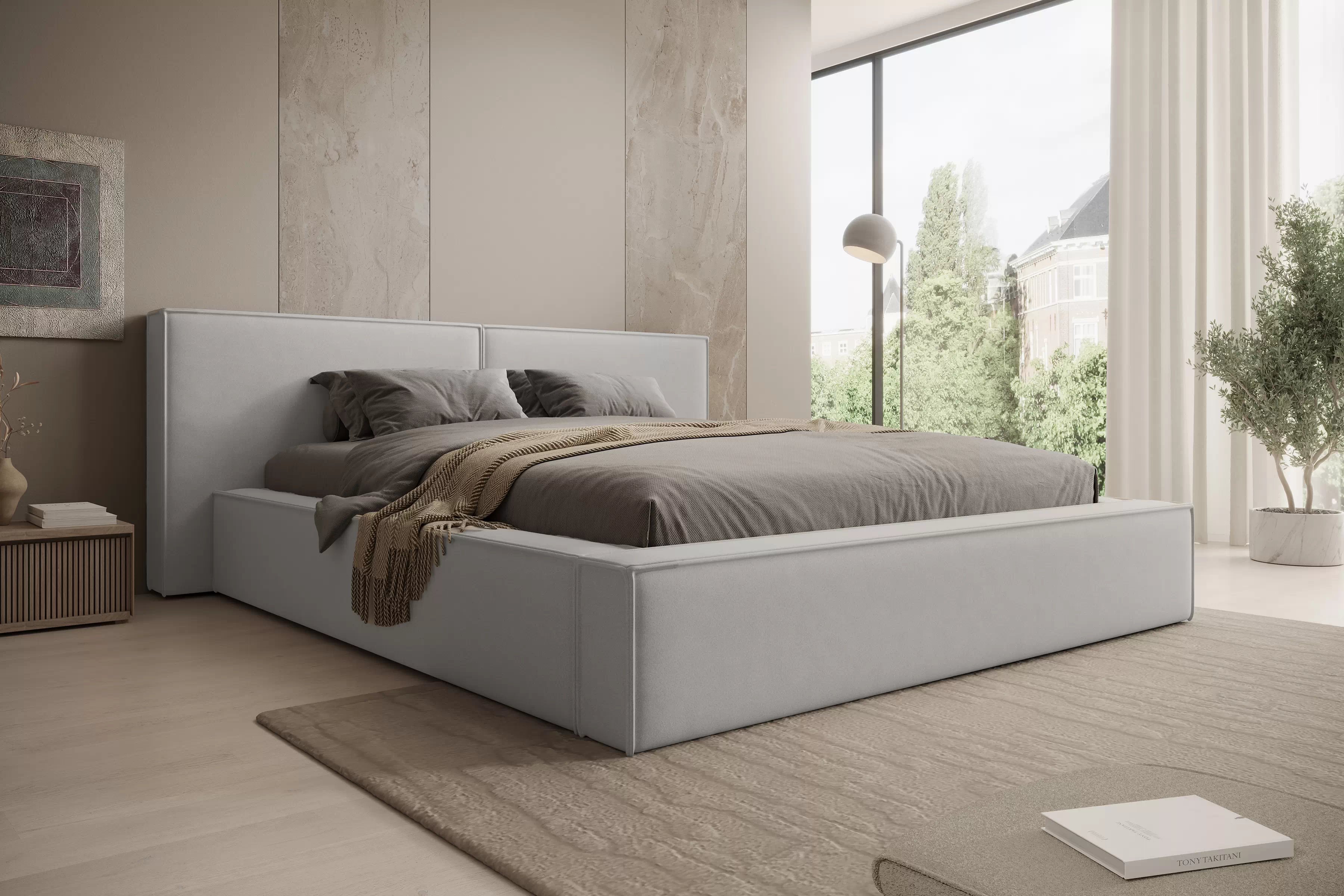 Manželská posteľ Molino 160x200 s úložným priestorom - sivý zamat Castel 80 Posteľ čalúnená Molino 160x200 S vnútorným úložným priestorom- šedý velúr Castel 80