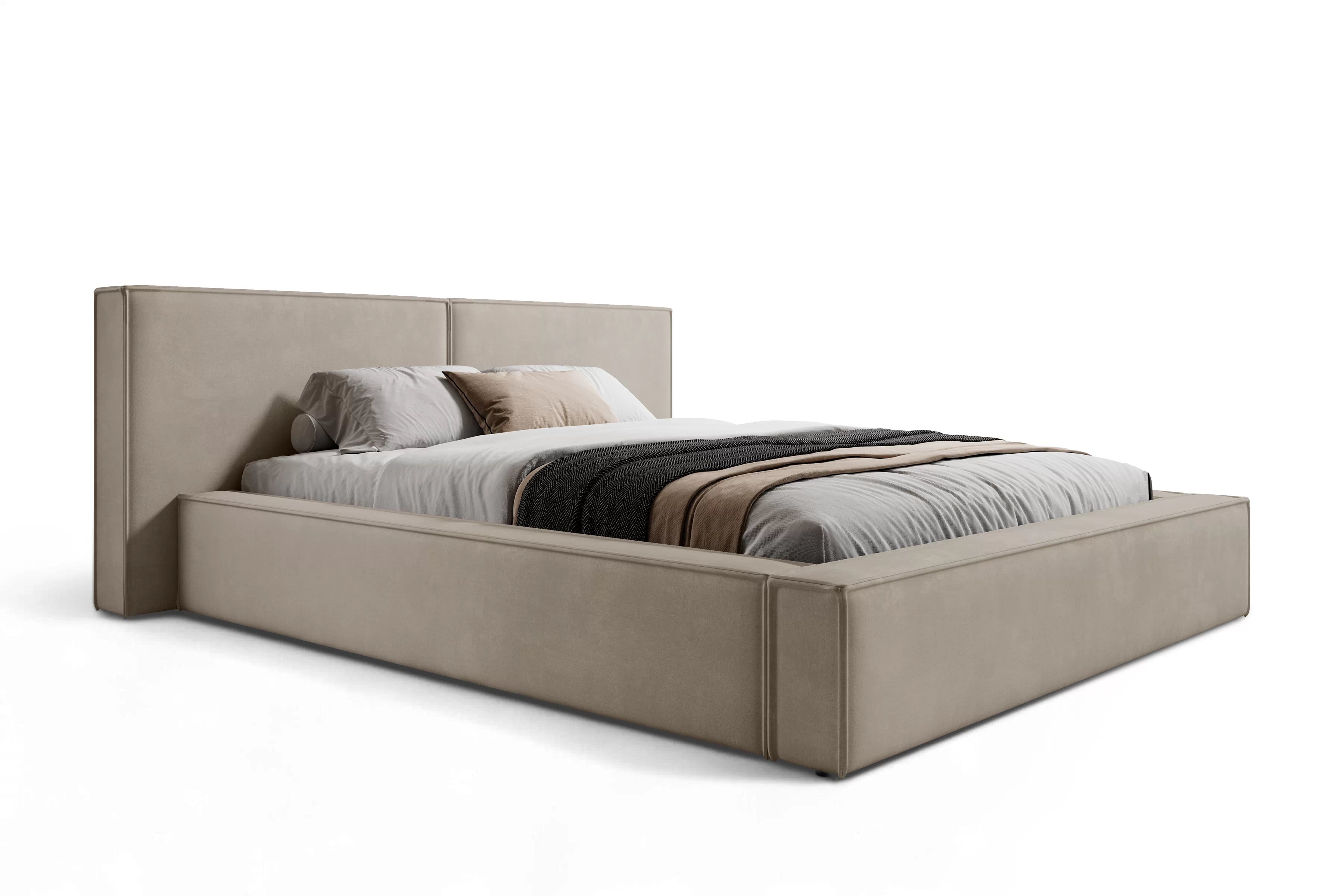 Manželská posteľ Molino 180x200 s úložným priestorom - béžový zamat Castel 15 Posteľ čalúnená Molino 180x200 S vnútorným úložným priestorom- béžový velúr Castel 15