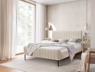 Čalouněná postel Nicole 160x200 - béžový šenil Perfect harmony 07, černé nohy Postel čalouněné Nicole 160x200 - béžová šenil Perfect harmony 07 / Nohy černá