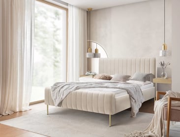 Čalouněná postel Nicole 160x200 - béžový šenil Perfect harmony 07, zlaté nohy Postel čalouněné Nicole 160x200 - béžová šenil Perfect harmony 07 / Nohy zlote