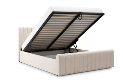 Čalúnená posteľ Nicole 180x200 s úložným priestorom - béžový hydrofóbny zamat Salvador 1 Posteľ čalúnená Nicole 180x200 S vnútorným úložným priestorom- béžový zamat hydrofobowy Salvador 1 