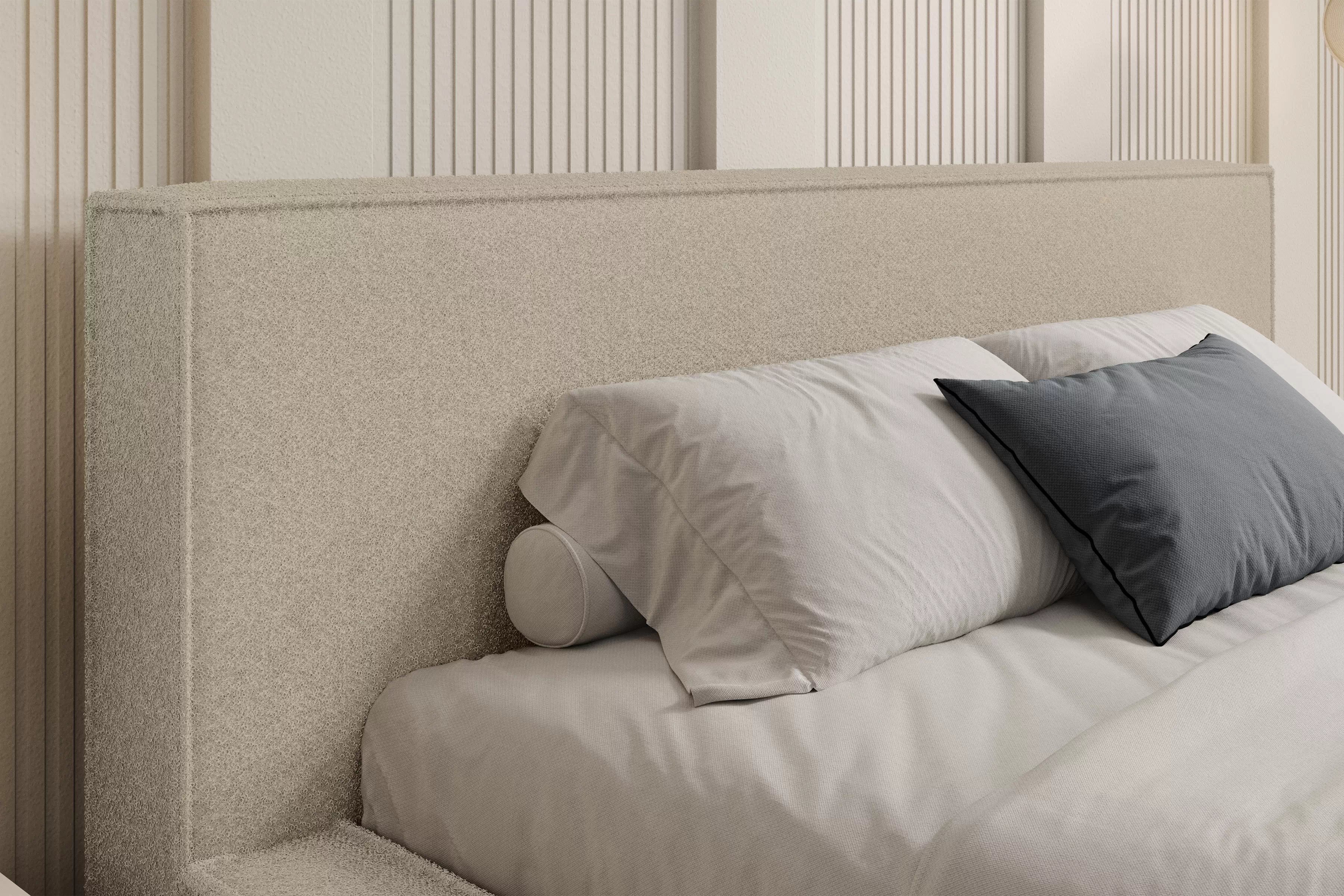 Čalúnená posteľ Nirello 160x200 s úložným priestorom - tmavobéžová buklé Quelle 05 Posteľ čalúnená Nirello 160x200 S vnútorným úložným priestorom- Béžová bukla Quelle 05