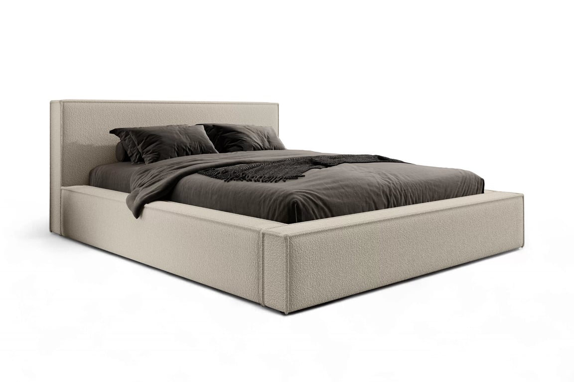 Čalouněná postel Nirello 160x200 s úložným prostorem - béžová bouclé Quelle 05 Postel čalouněné Nirello 160x200 s úložným prostorem- béžová bukla Quelle 05