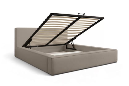 Čalúnená posteľ Nirello 160x200 s úložným priestorom - béžový zamat Castel 15 Posteľ čalúnená Nirello 160x200 S vnútorným úložným priestorom- béžový velúr Castel 15