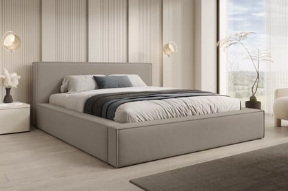 Čalúnená posteľ Nirello 160x200 s úložným priestorom - béžový zamat Castel 15 Posteľ čalúnená Nirello 160x200 S vnútorným úložným priestorom- béžový velúr Castel 15