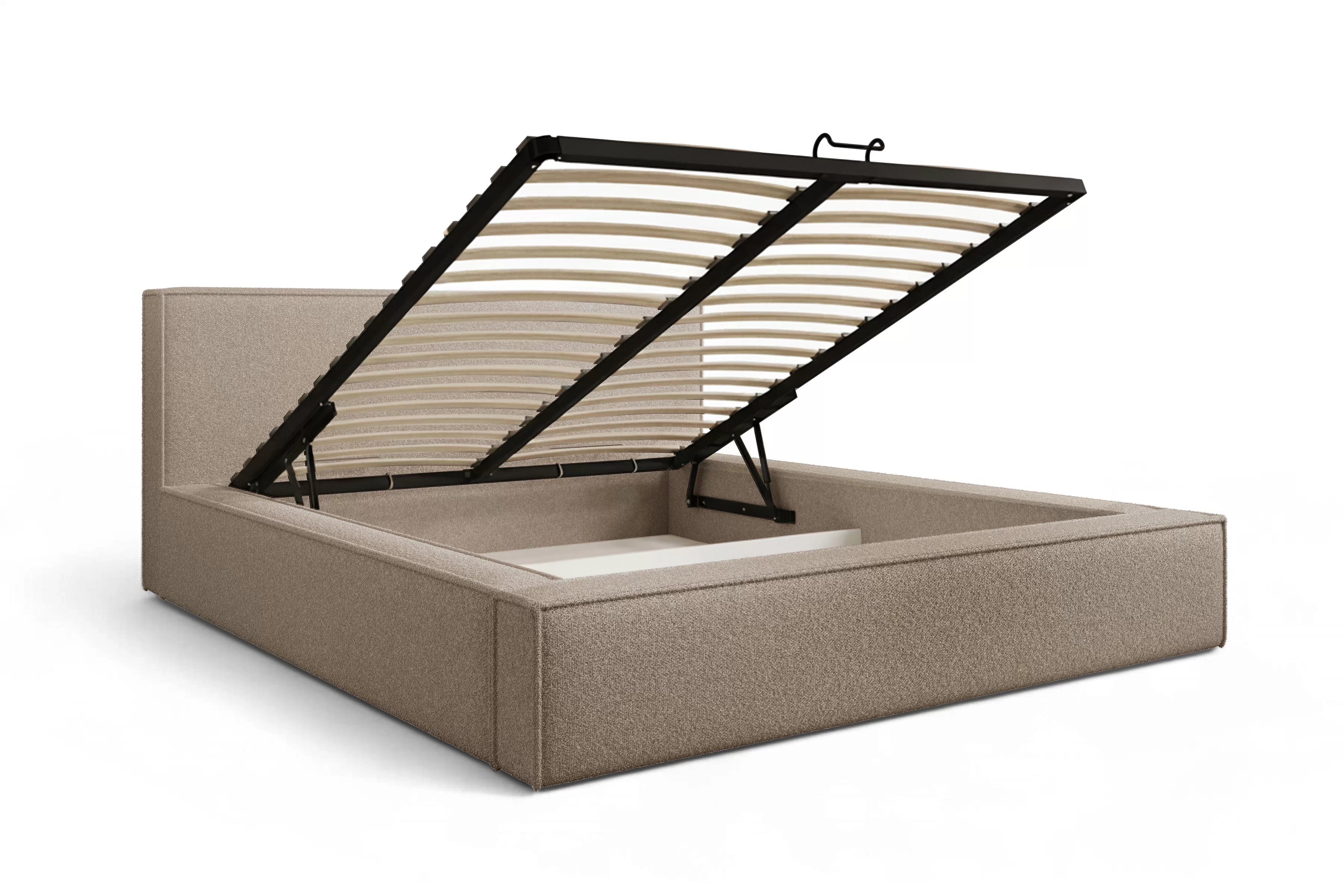 Čalúnená posteľ Nirello 160x200 s úložným priestorom - tmavobéžová buklé Quelle 05 Posteľ čalúnená Nirello 160x200 S vnútorným úložným priestorom- ciemno Béžová bukla Quelle 05