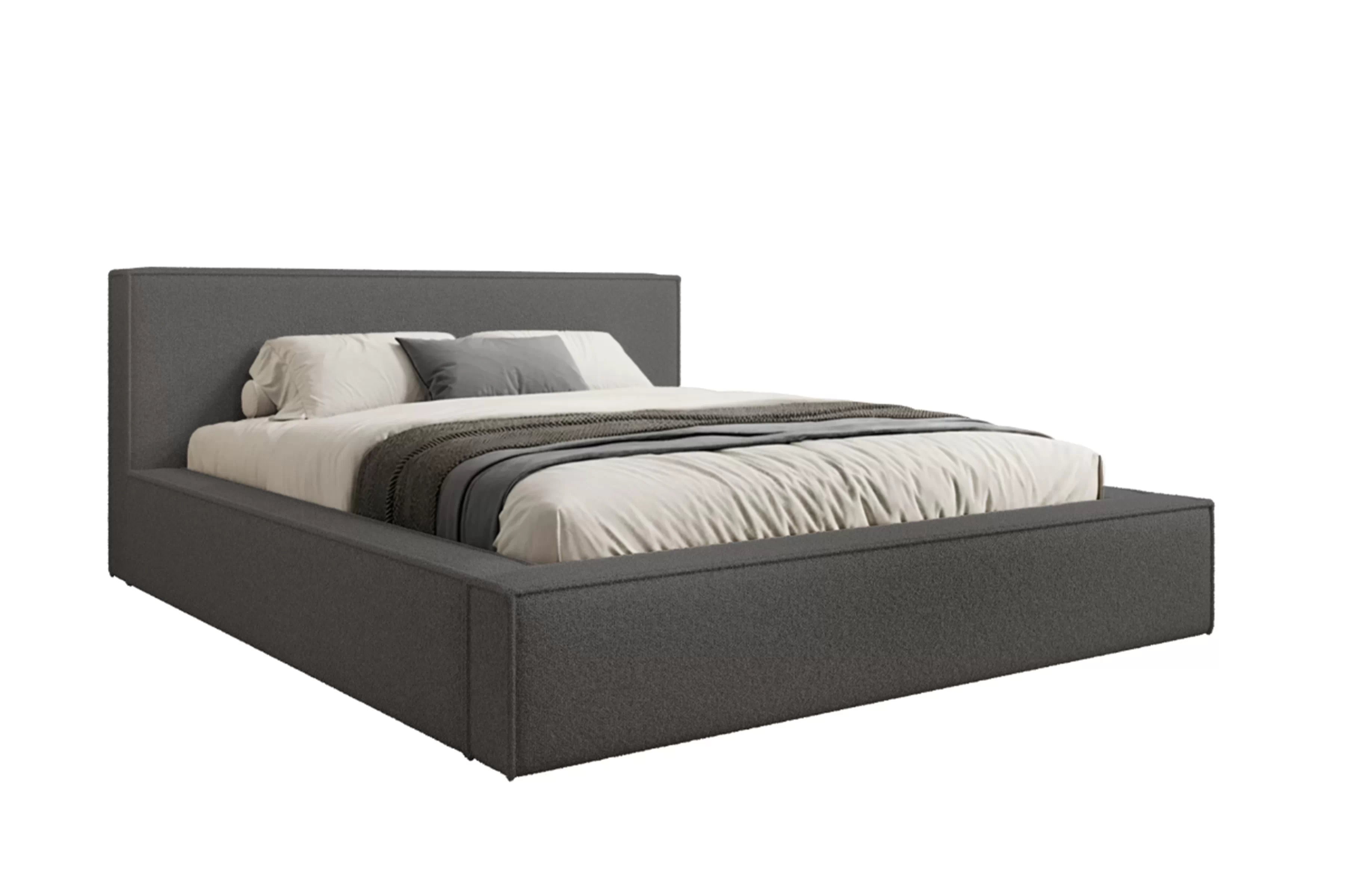 Manželská posteľ Nirello 160x200 s úložným priestorom - tmavosivé buklé Quelle 92 Posteľ čalúnená Nirello 160x200 S vnútorným úložným priestorom- Tmavý šedý bukla Quelle 92