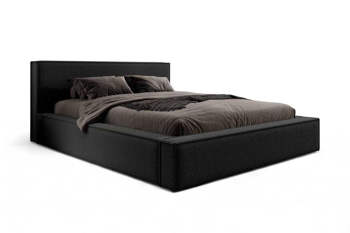 Čalouněná postel Nirello 160x200 s úložným prostorem - černá bouclé Quelle 100 Postel čalouněné Nirello 160x200 s úložným prostorem- černá bukla Quelle 100