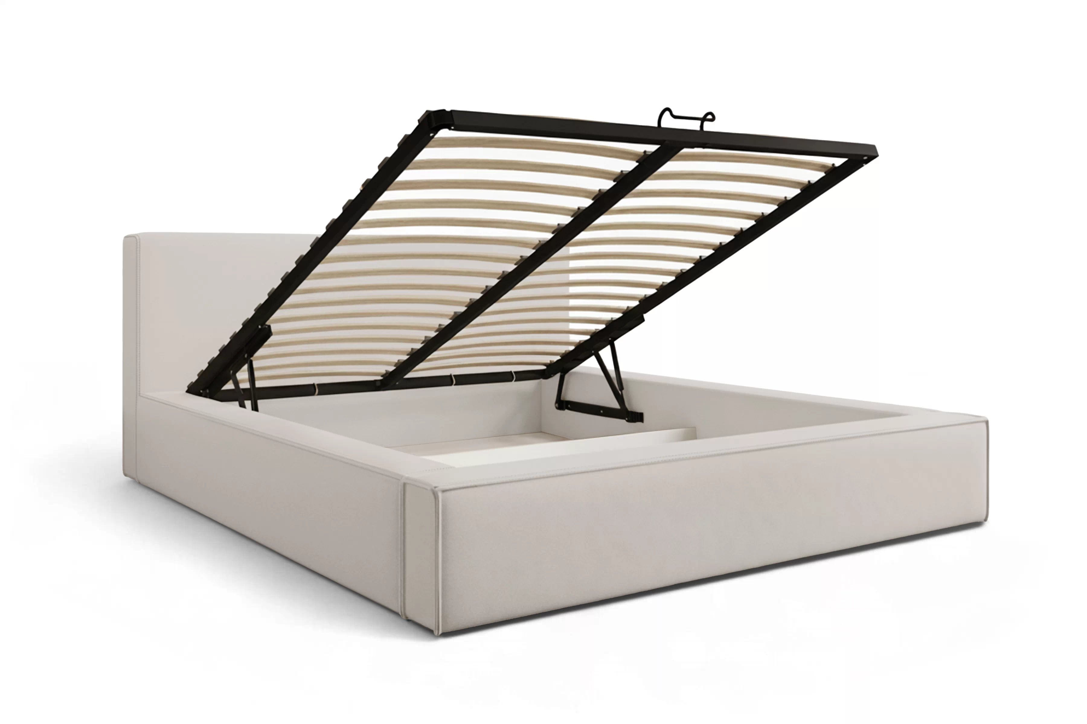 Manželská posteľ Nirello 160x200 s úložným priestorom - svetlobéžový zamat Castel 03 Posteľ čalúnená Nirello 160x200 S vnútorným úložným priestorom- svetlý Béžová velúr Castel 03