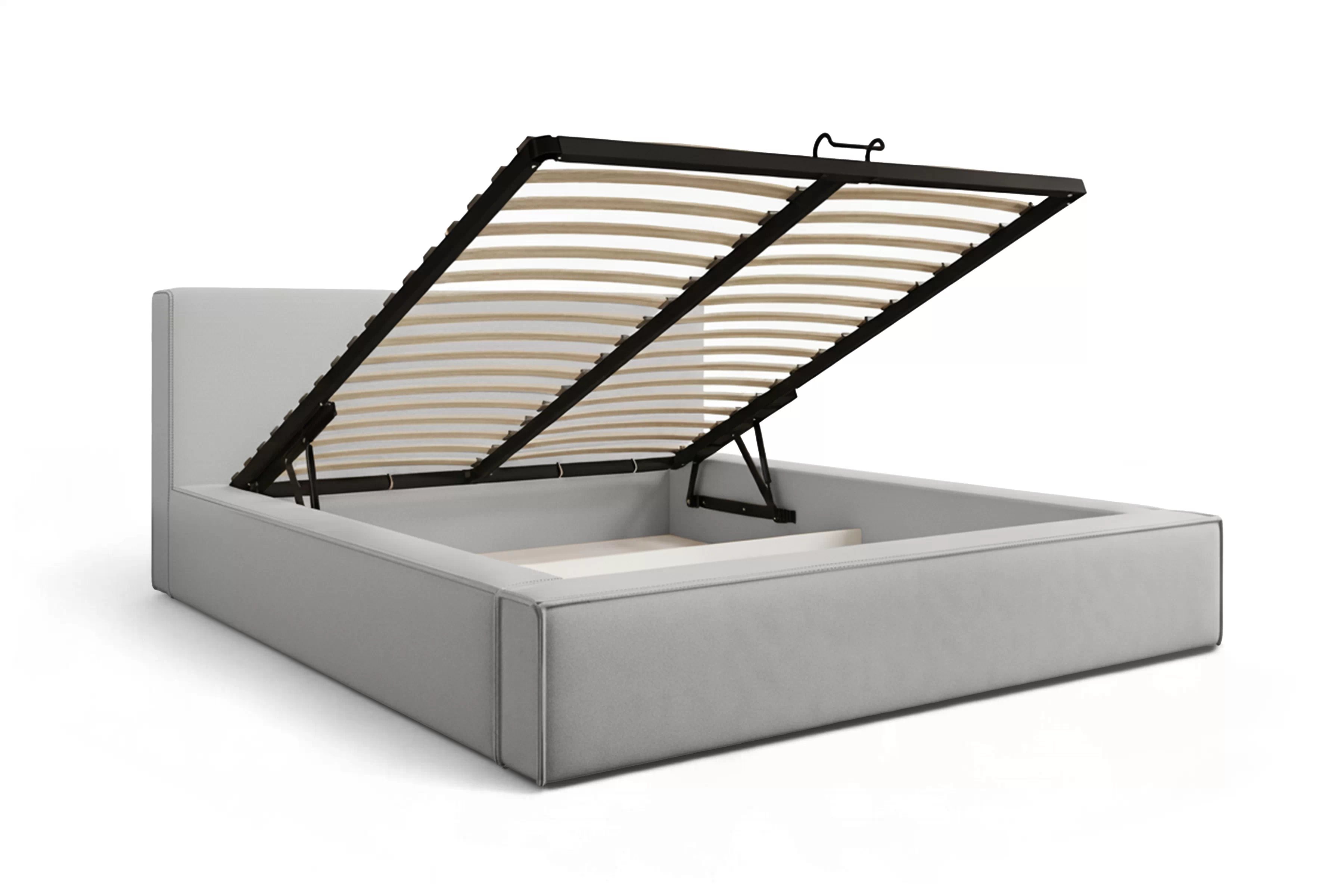 Manželská posteľ Nirello 160x200 s úložným priestorom - sivý zamat Castel 80 Posteľ čalúnená Nirello 160x200 S vnútorným úložným priestorom- šedý velúr Castel 80