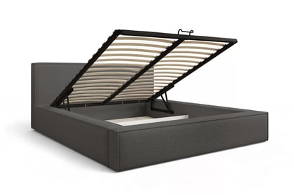 Manželská posteľ Nirello 180x200 s úložným priestorom - tmavosivé buklé Quelle 92 Posteľ čalúnená Nirello 180x200 S vnútorným úložným priestorom- Tmavý šedý bukla Quelle 92