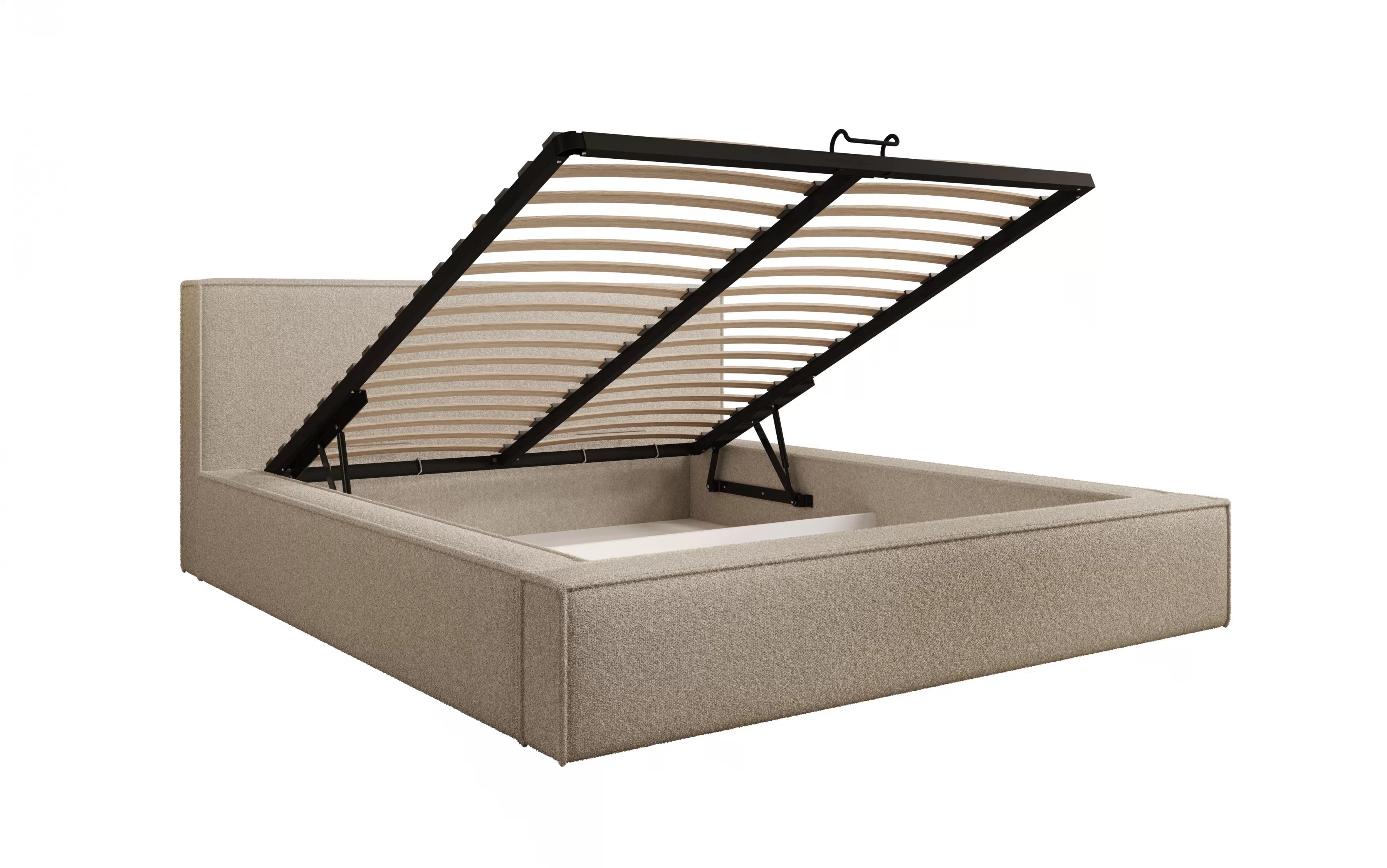 Manželská posteľ Nirello 180x200 s úložným priestorom - svetlobéžové buklé Quelle 02 Posteľ čalúnená Nirello 180x200 S vnútorným úložným priestorom- svetlý Béžová bukla Quelle 02 