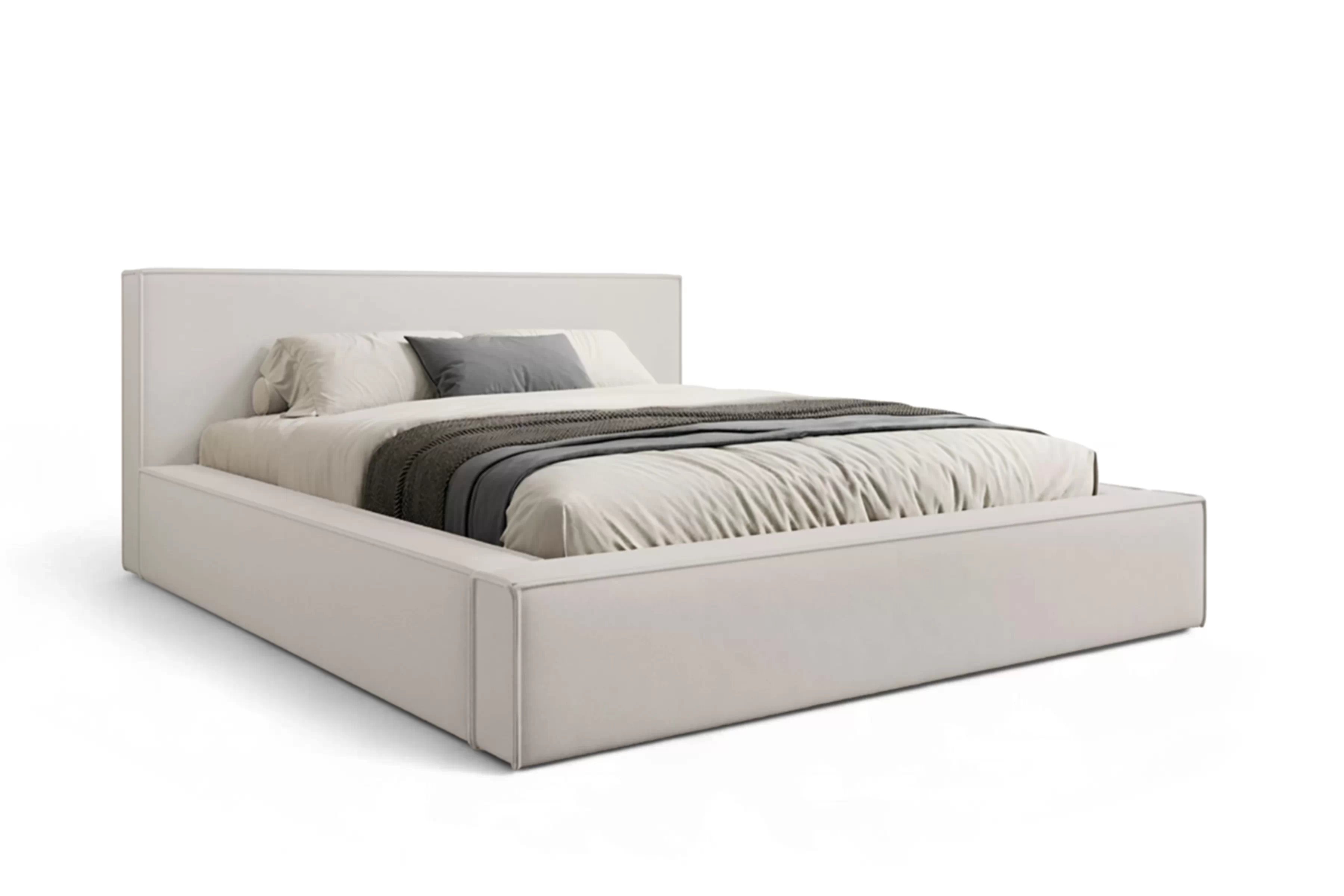 Manželská posteľ Nirello 180x200 s úložným priestorom - svetlobéžový zamat Castel 03 Posteľ čalúnená Nirello 180x200 S vnútorným úložným priestorom- svetlý Béžová velúr Castel 03