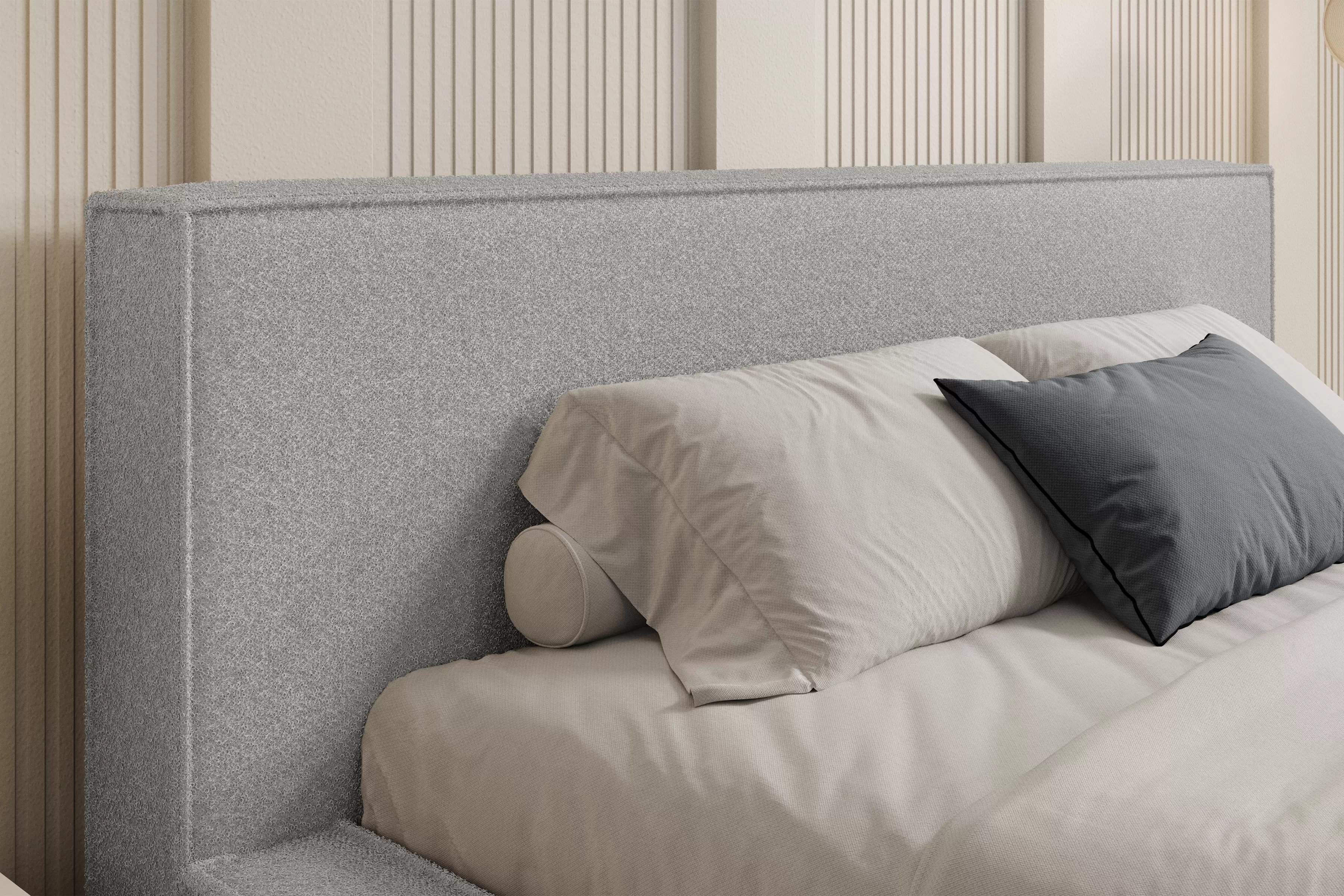 Manželská posteľ Nirello 180x200 s úložným priestorom - sivé buklé Quelle 83 Posteľ čalúnená Nirello 180x200 S vnútorným úložným priestorom- šedá bukla Quelle 83