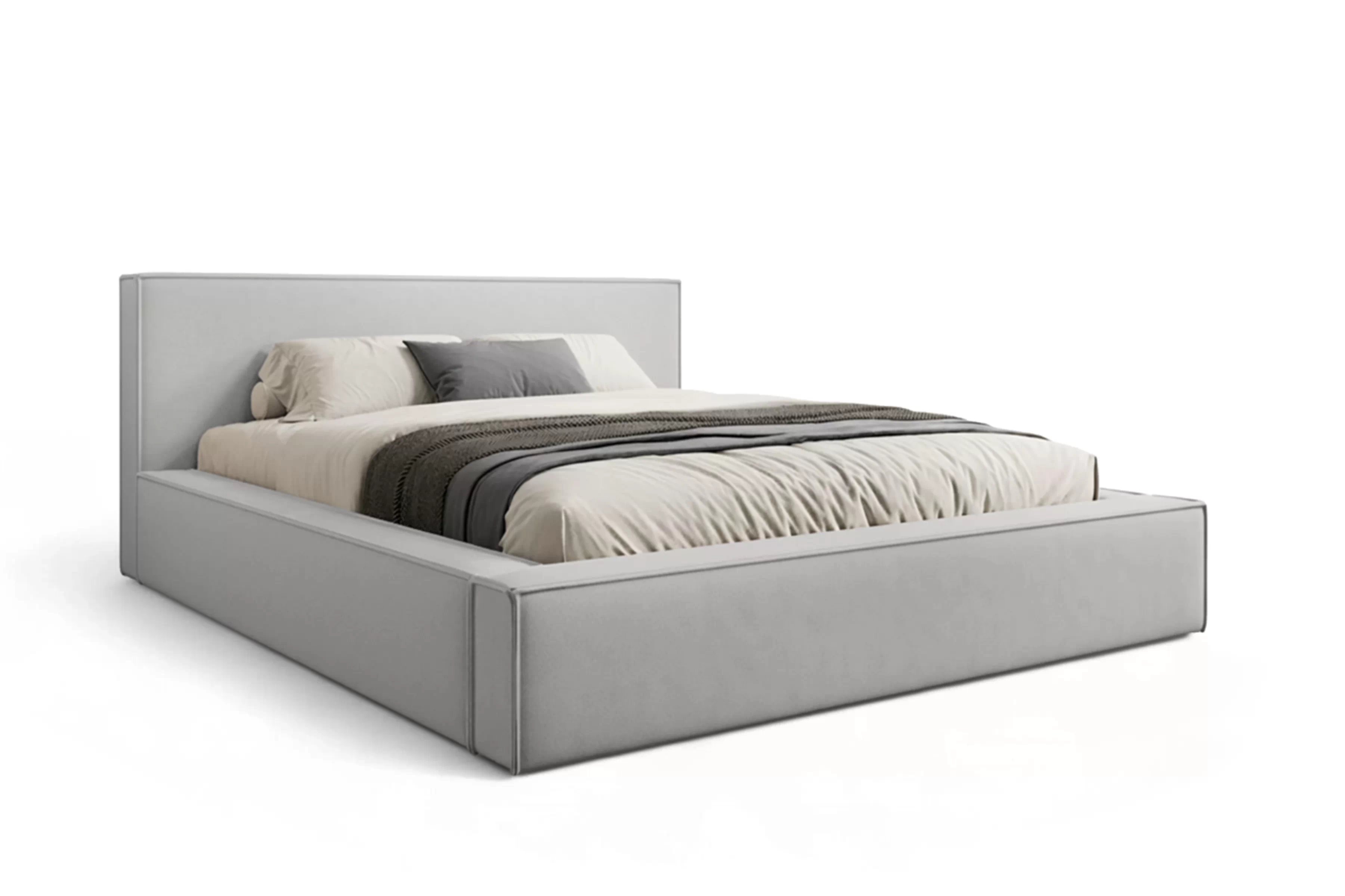 Manželská posteľ Nirello 180x200 s úložným priestorom - sivý zamat Castel 80 Posteľ čalúnená Nirello 180x200 S vnútorným úložným priestorom- šedý velúr Castel 80
