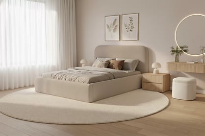 Čalúnená posteľ Rasel 160x200 s úložným priestorom - béžová buklé Quelle 05 Posteľ čalúnená Rasel 160x200 S vnútorným úložným priestorom- Béžová bukla Quelle 05