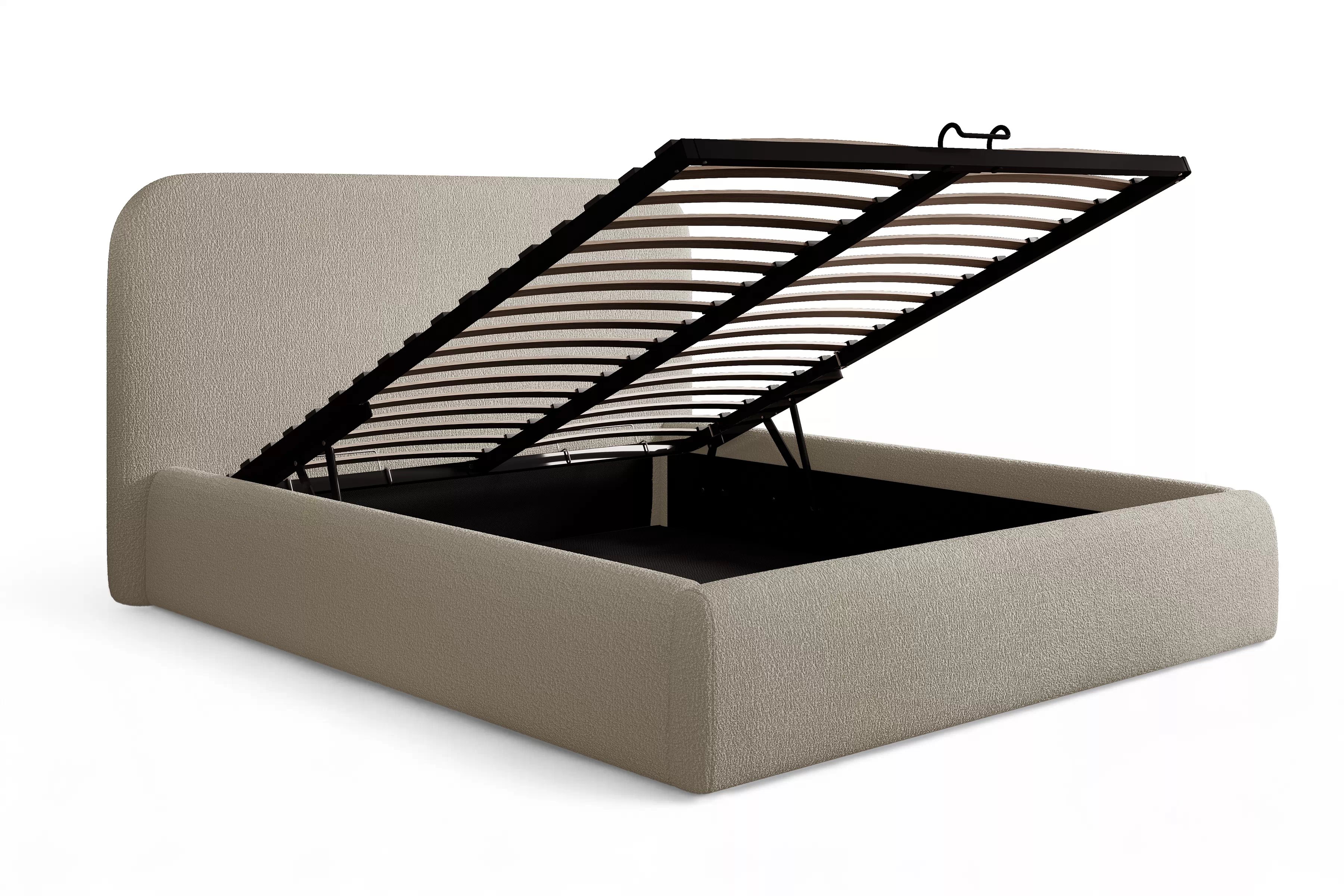 Manželská posteľ Rasel 160x200 s úložným priestorom - béžové buklé Quelle 05 Posteľ čalúnená Rasel 160x200 S vnútorným úložným priestorom- Béžová bukla Quelle 05