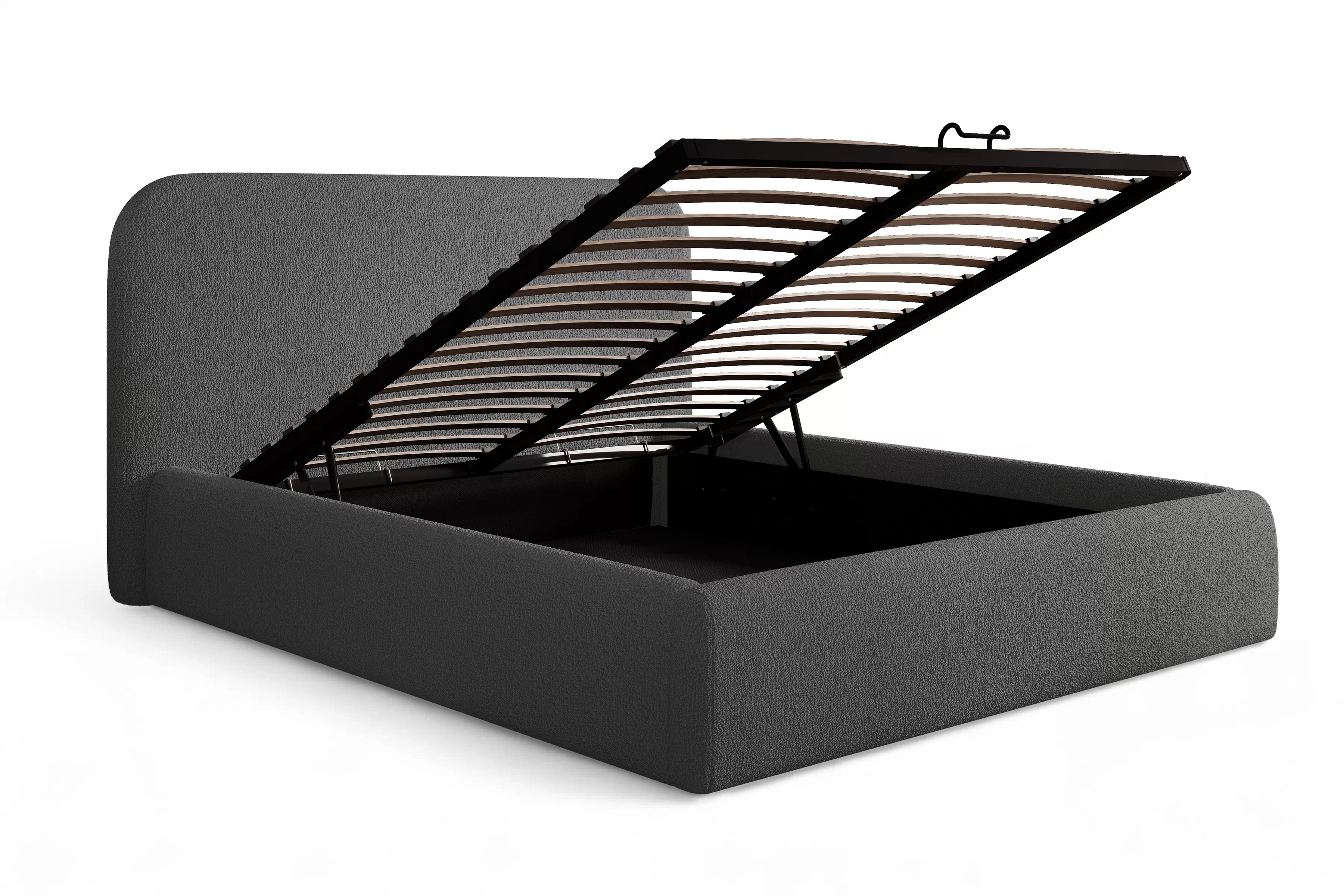 Manželská posteľ Rasel 160x200 s úložným priestorom - tmavosivé buklé Quelle 92 Posteľ čalúnená Rasel 160x200 S vnútorným úložným priestorom- Tmavý šedý bukla Quelle 92