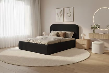 Čalúnená posteľ Rasel 160x200 s úložným priestorom - čierna bouclé Quelle 100 Posteľ čalúnená Rasel 160x200 S vnútorným úložným priestorom- Čierna bukla Quelle 100