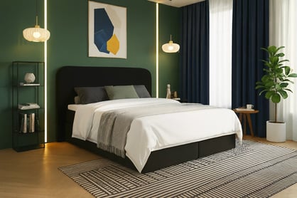 Čalúnená posteľ Rasel 160x200 s úložným priestorom - čierna bouclé Quelle 100 Posteľ čalúnená Rasel 160x200 S vnútorným úložným priestorom- Čierna bukla Quelle 100