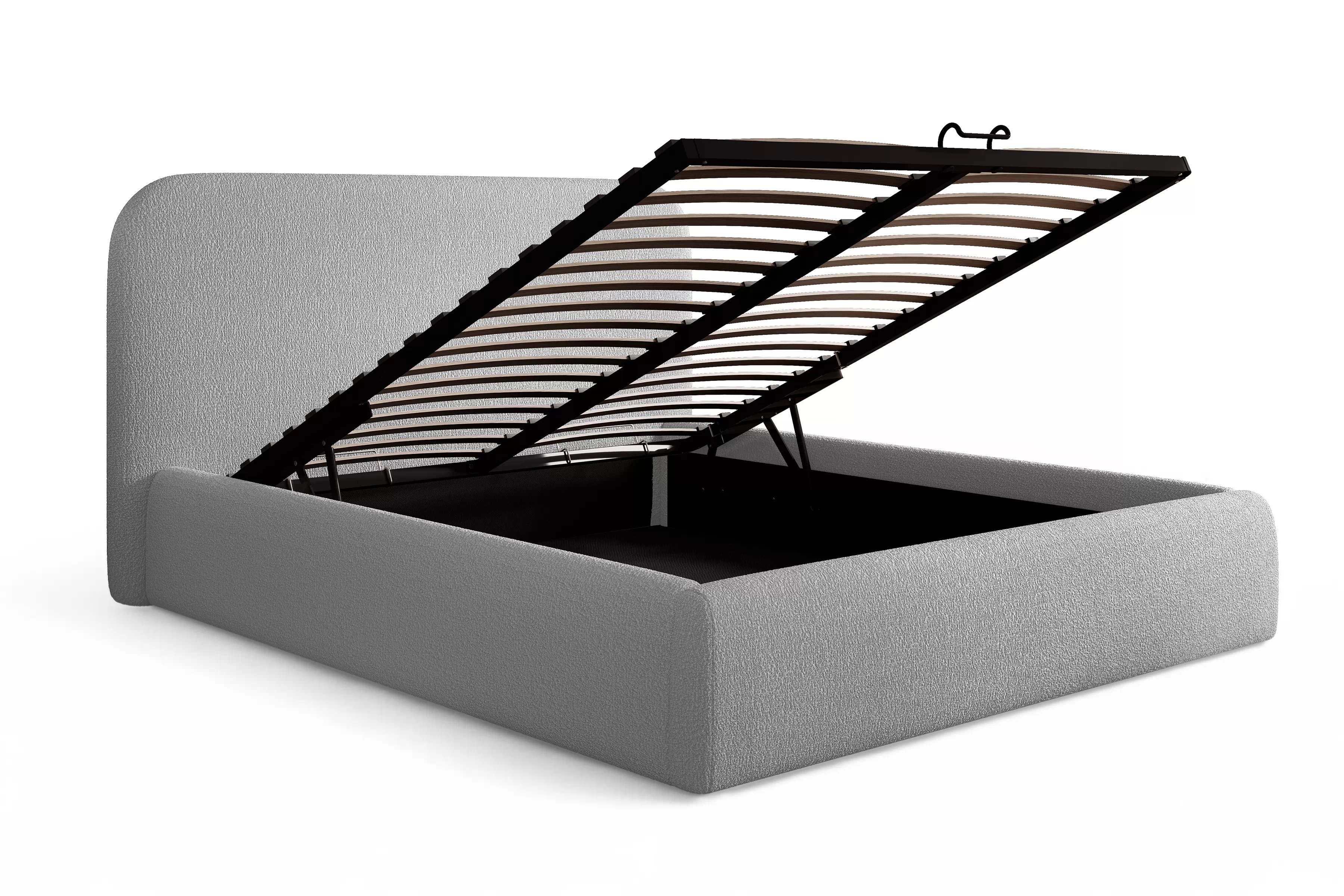 Manželská posteľ Rasel 160x200 s úložným priestorom - sivé buklé Quelle 83 Posteľ čalúnená Rasel 160x200 S vnútorným úložným priestorom- šedá bukla Quelle 83