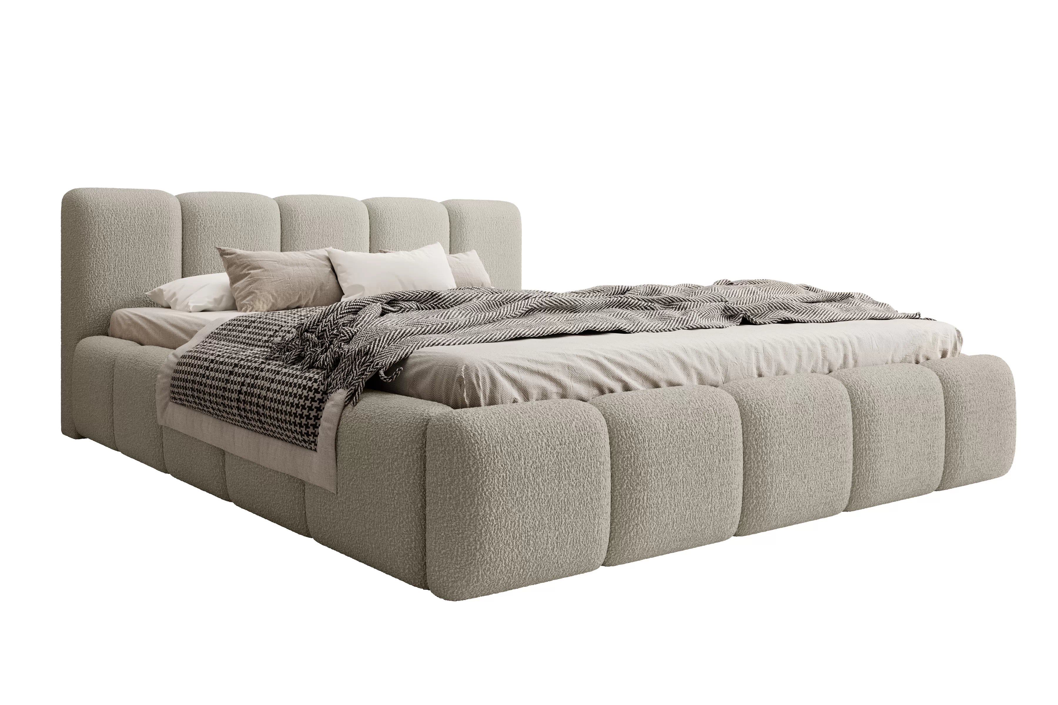Čalúnená posteľ Tesia 160x200 s úložným priestorom - béžová bouclé Quelle 05 Posteľ čalúnená Tesia 160x200 S vnútorným úložným priestorom- Béžová bukla Quelle 05 