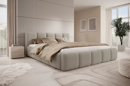 Čalúnená posteľ Tesia 160x200 s úložným priestorom - béžová bouclé Quelle 05 Posteľ čalúnená Tesia 160x200 S vnútorným úložným priestorom- Béžová bukla Quelle 05 