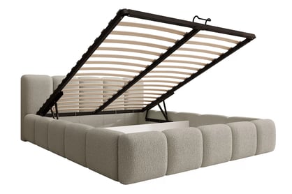Čalúnená posteľ Tesia 160x200 s úložným priestorom - béžová bouclé Quelle 05 Posteľ čalúnená Tesia 160x200 S vnútorným úložným priestorom- Béžová bukla Quelle 05 