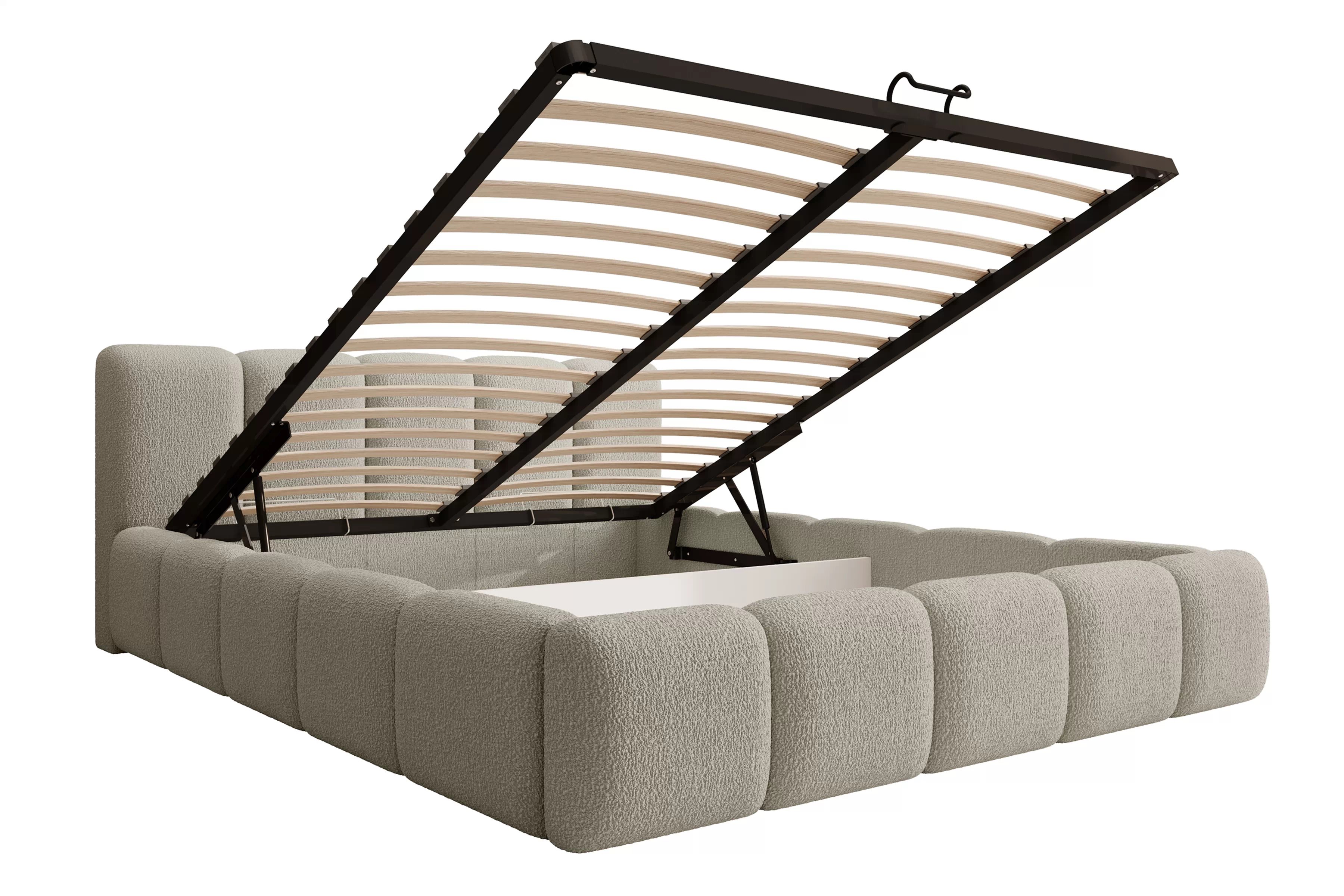 Čalúnená posteľ Tesia 160x200 s úložným priestorom - béžová bouclé Quelle 05 Posteľ čalúnená Tesia 160x200 S vnútorným úložným priestorom- Béžová bukla Quelle 05 