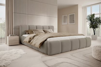 Čalúnená posteľ Tesia 160x200 s úložným priestorom - béžový zamat Castel 15 Posteľ čalúnená Tesia 160x200 S vnútorným úložným priestorom- béžový velúr Castel 15