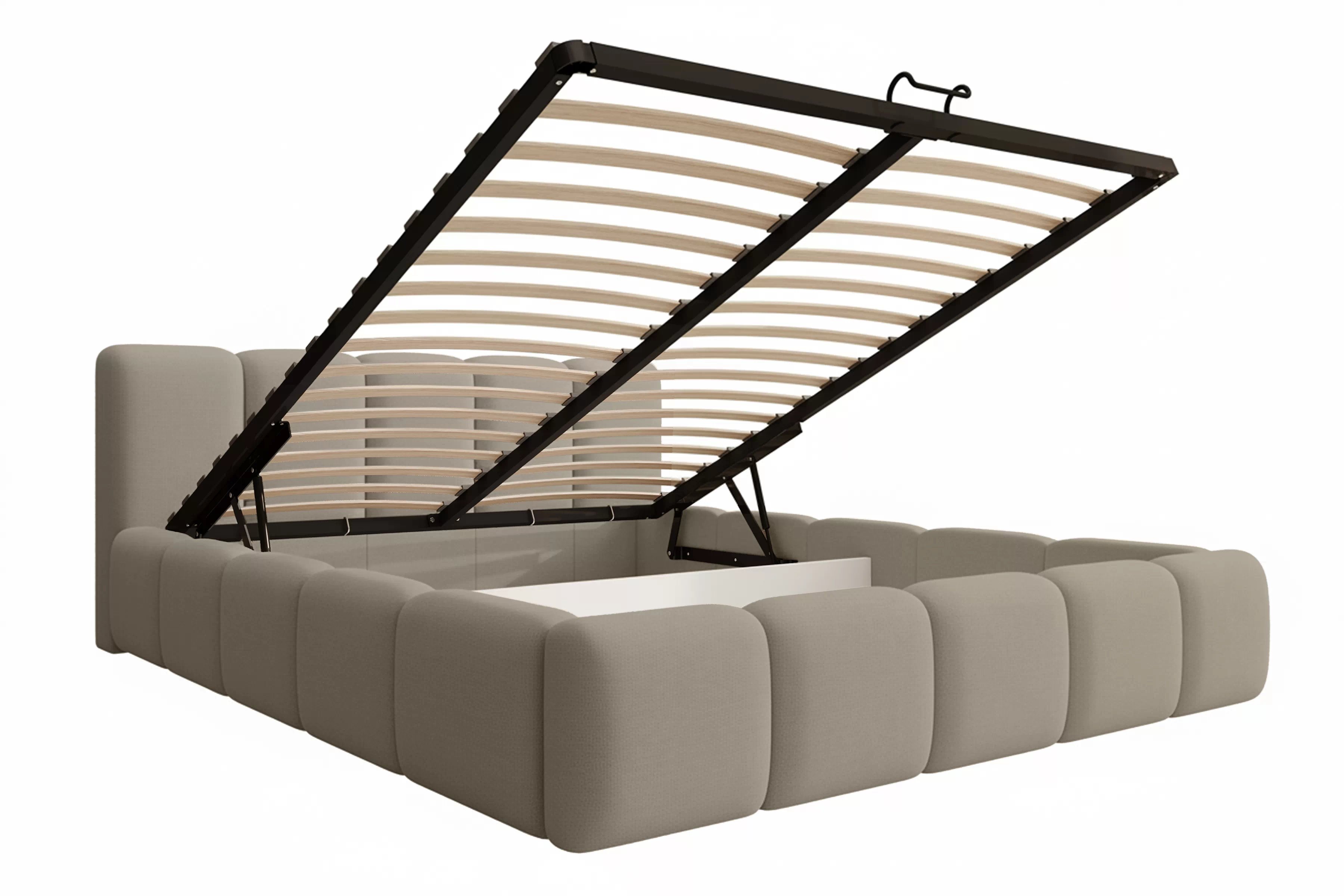 Čalúnená posteľ Tesia 160x200 s úložným priestorom - béžový zamat Castel 15 Posteľ čalúnená Tesia 160x200 S vnútorným úložným priestorom- béžový velúr Castel 15