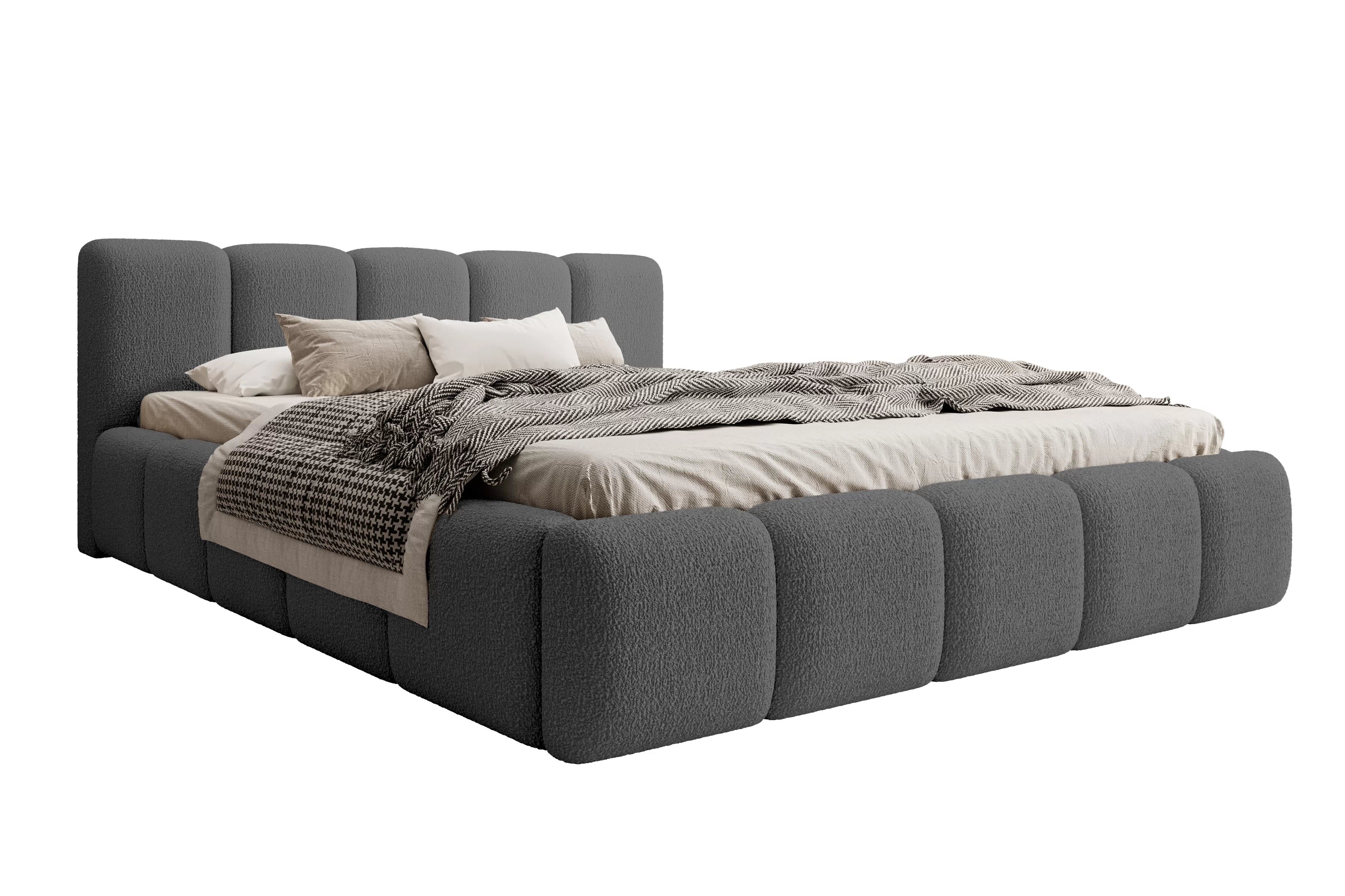 Čalouněná postel Tesia 160x200 s úložným prostorem - tmavě šedá bouclé Quelle 92 Postel čalouněné Tesia 160x200 s úložným prostorem- tmavě šedá bukla Quelle 92