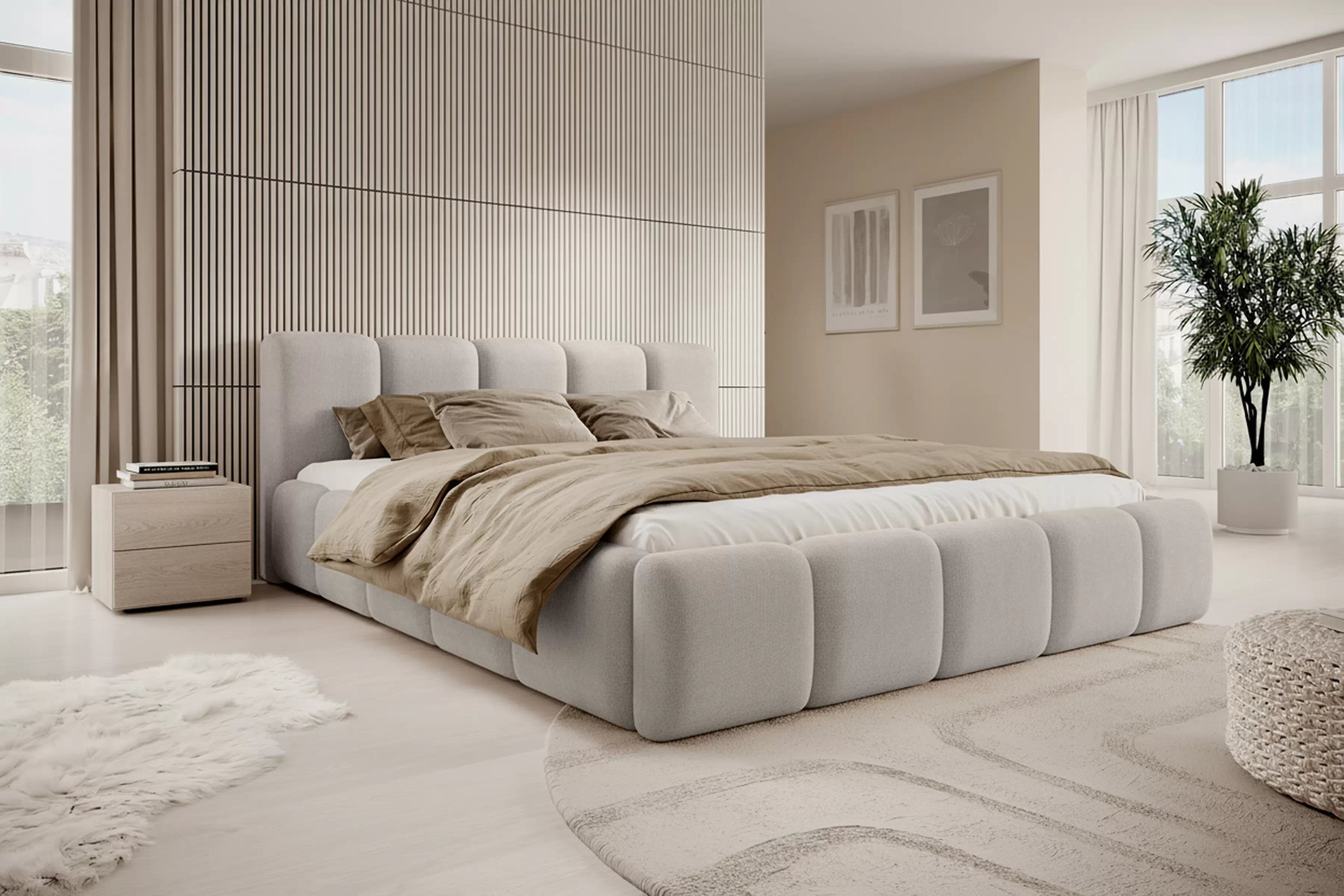 Čalouněná postel Tesia 180x200 s úložným prostorem - světle béžový samet Castel 03 Postel čalouněné Tesia 180x200 s úložným prostorem- světlý béžová samet Castel 03