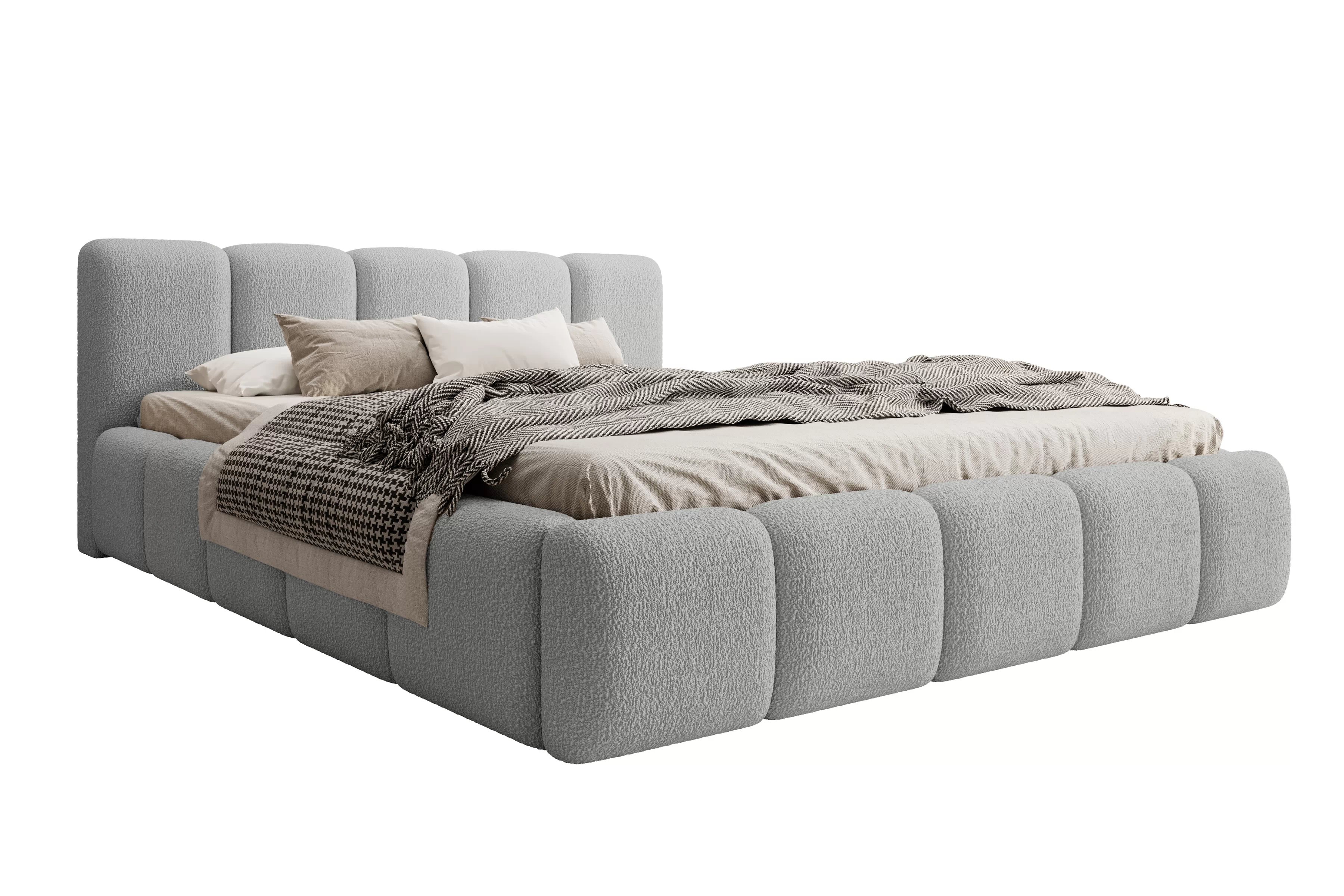 Čalouněná postel Tesia 180x200 s úložným prostorem - šedá bouclé Quelle 83 Postel čalouněné Tesia 180x200 s úložným prostorem- šedá bukla Quelle 83