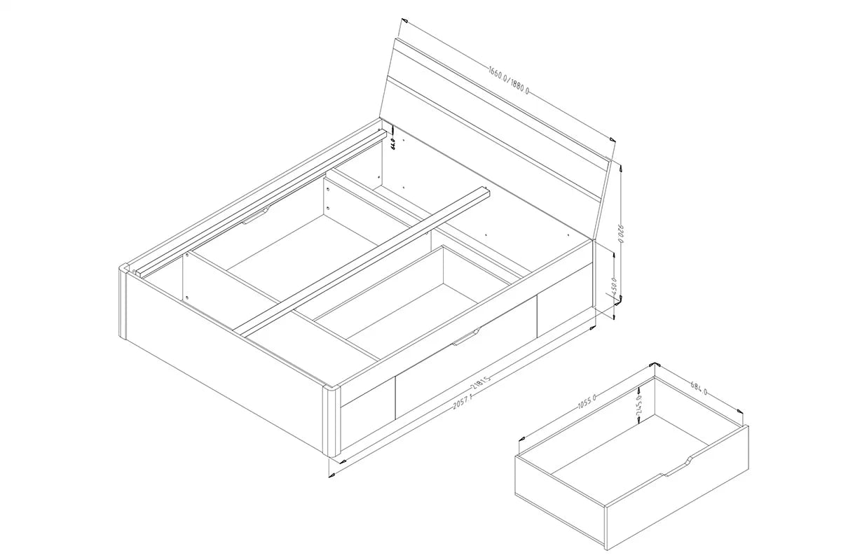 Postel Beta 52 - 180x200 - světlý san remo / bílá postel do ložnice Beta 52 180x200 - San remo světle / Bílý - Rozměry