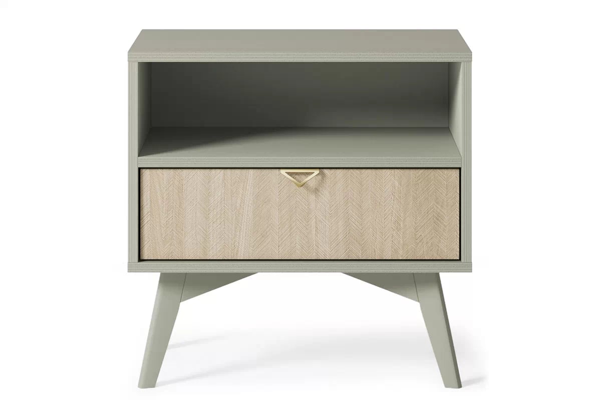 Noční stolek Lumira se zásuvkou a výklenkem - eukalyptus Noční stolek z szuflada i wneka Lumira - eukaliptus / jodelka skandi - přední část