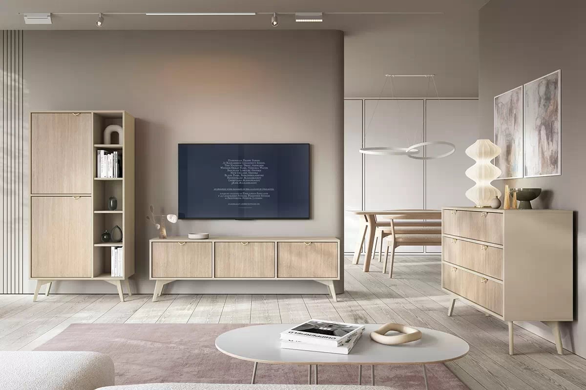 TV stolek Lumira 158 cm - pískový / rybí kost skandi Skříňka RTV Lumira 158 cm - Pískový / jodelka skandi - obývací pokoj Lumira