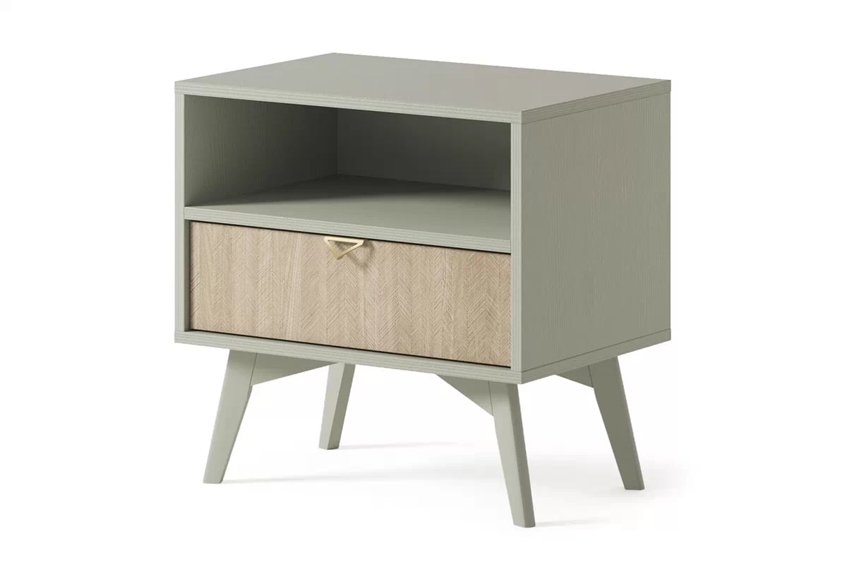 Noční stolek Lumira se zásuvkou a výklenkem - eukalyptus Noční stolek z szuflada i wneka Lumira - eukaliptus / jodelka skandi 