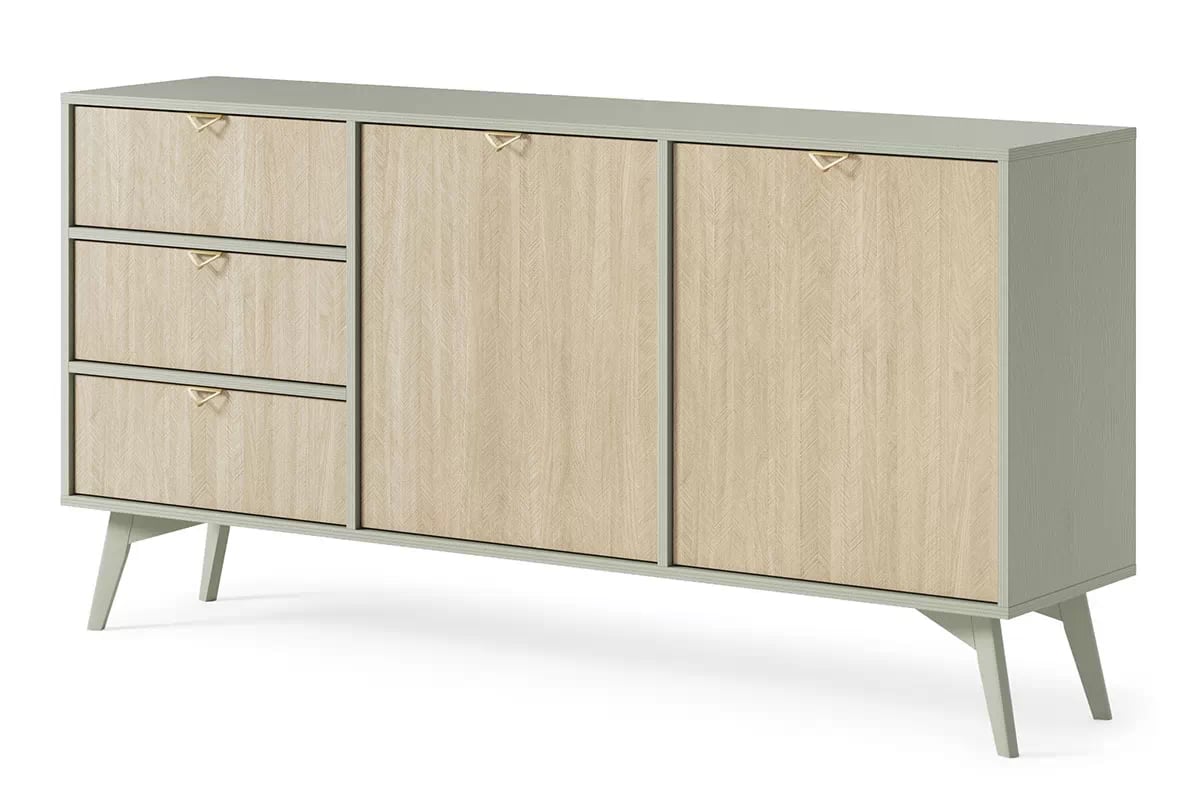 Komoda dvojdverová s tromi zásuvkami Lumira 158 cm - eukalyptus / jedľa skandi Komoda dvojdverová s tromi zásuvkami Lumira 158 cm - eukaliptus / jodelka skandi