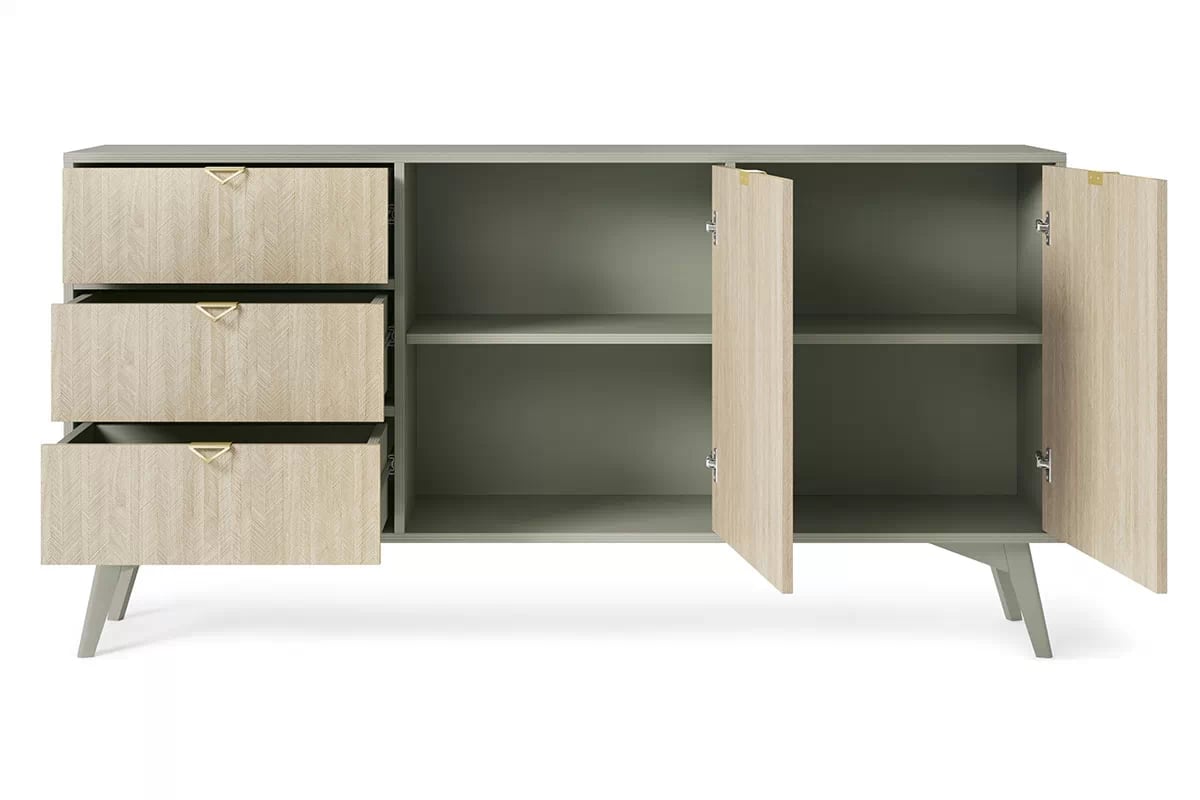 Komoda dvojdverová s tromi zásuvkami Lumira 158 cm - eukalyptus / jedľa skandi Komoda dvojdverová s tromi zásuvkami Lumira 158 cm - eukaliptus / jodelka skandi - vnútro