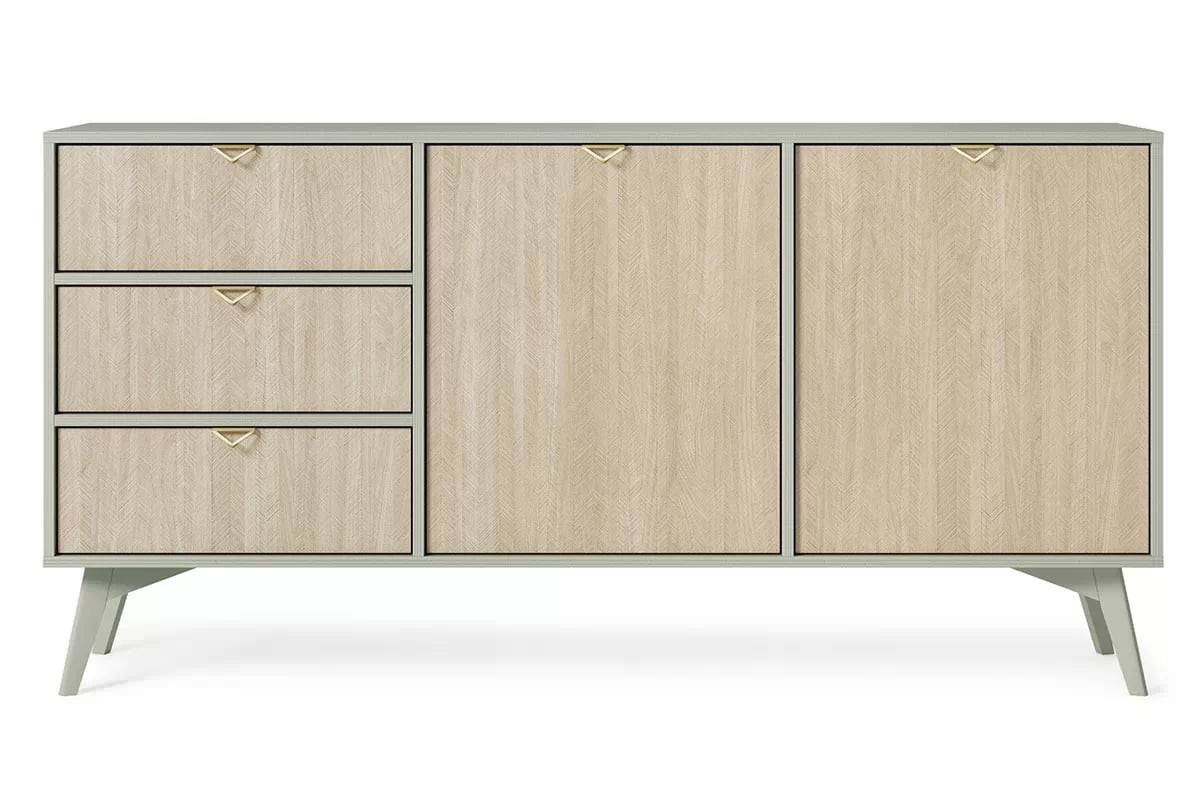 Komoda dvojdverová s tromi zásuvkami Lumira 158 cm - eukalyptus / jedľa skandi Komoda dvojdverová s tromi zásuvkami Lumira 158 cm - eukaliptus / jodelka skandi - Predná časť