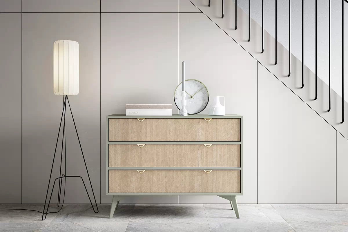 Komoda s tromi zásuvkami Lumira 106 cm - eukalyptus / jedľa skandi Komoda s tromi zásuvkami Lumira 106 cm - eukaliptus / jodelka skandi  - vizualizácia