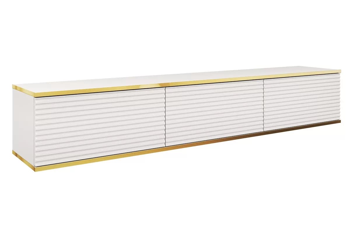 Závesný TV stolík Lurona 175 cm s frézovanými dvierkami - biela závesná TV skrinka Lurona 175 cm s frézovaným frontom MDF - Biely 