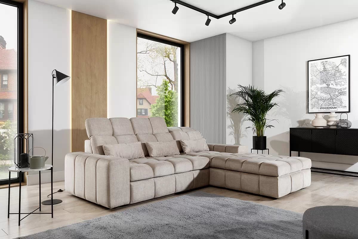 Rohová sedacia súprava Magnelio Mini pravá elektrická s rozkladacou funkciou - béžový zamat Vogue 2 Rohová sedacia súprava Magnelio Mini 
