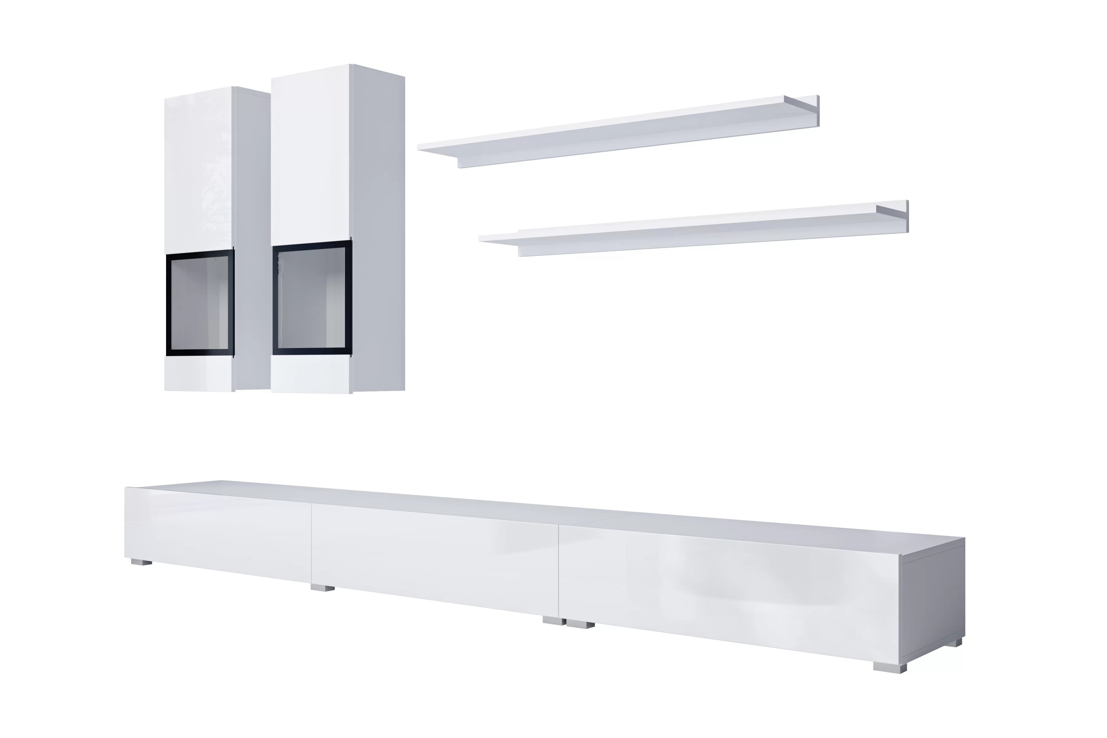 Obývací stěna pro obývacího pokoje Baros 270 cm - bílý lesk Obývací stěna pro obývacího pokoje Baros 10 - bílý lesk